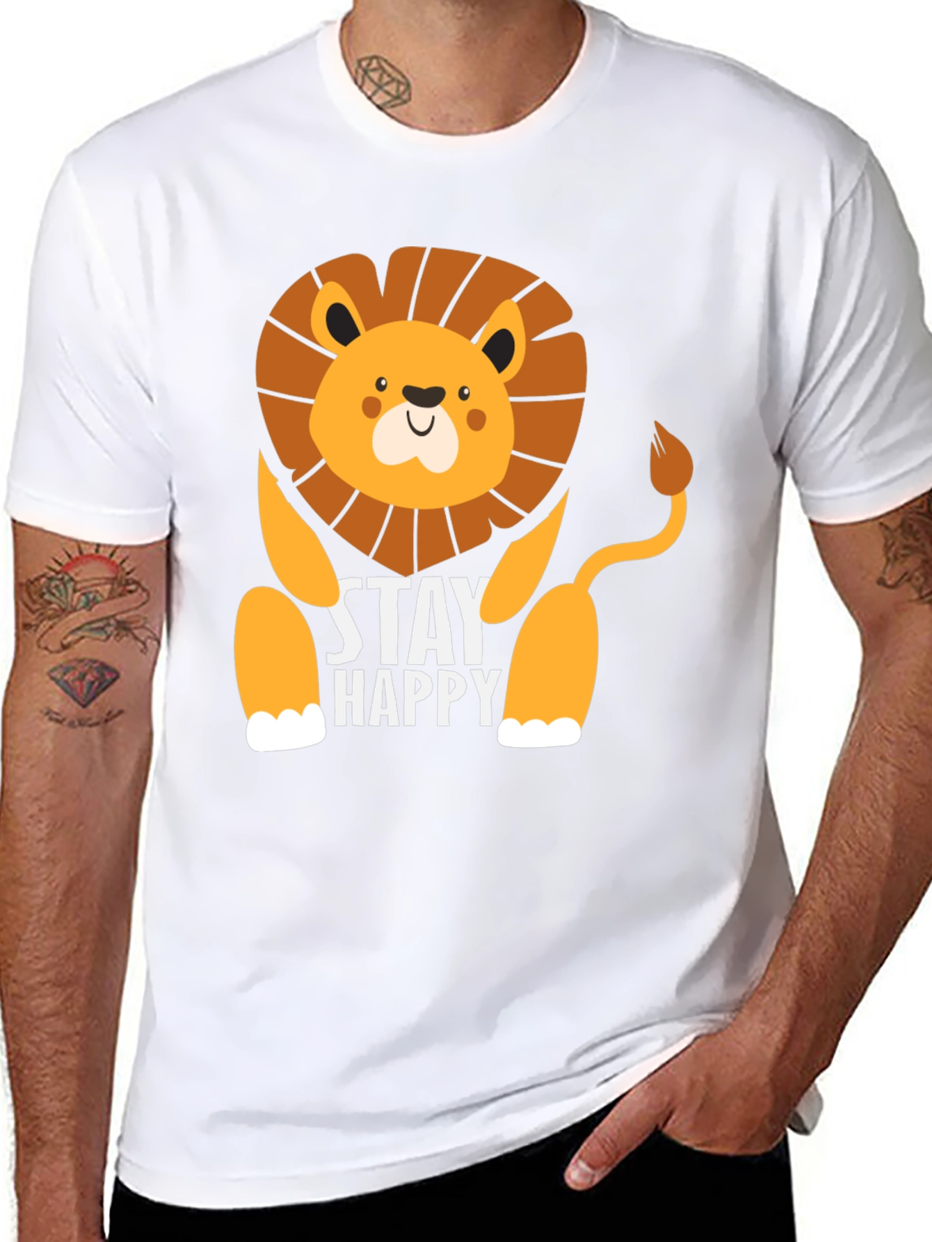 Stay Happy Lion Graphic Tee - Mens