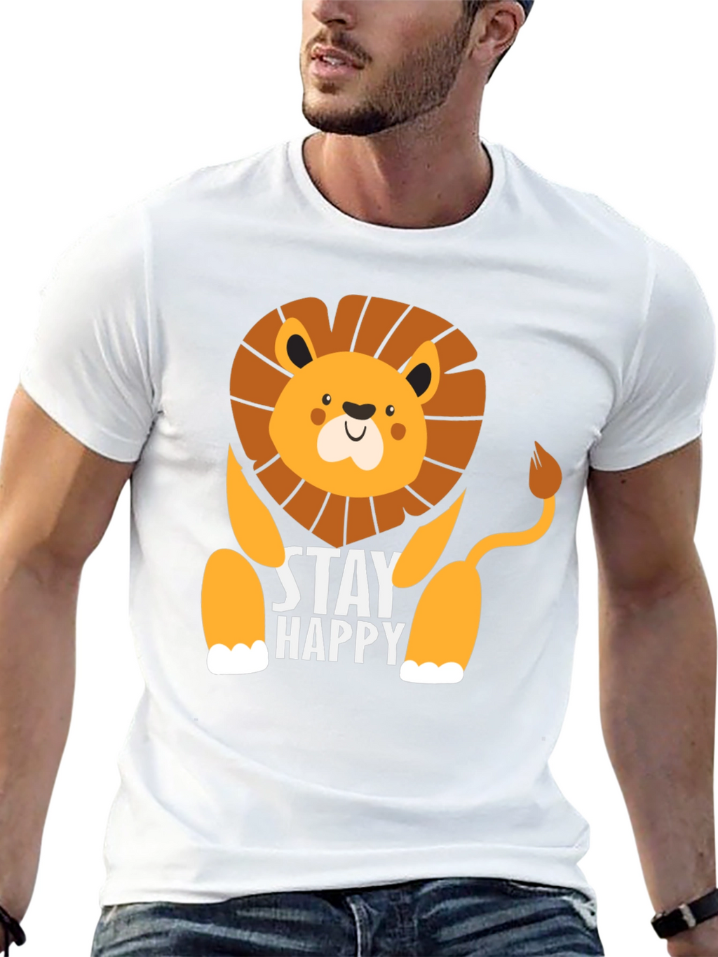 Stay Happy Lion Graphic Tee - Mens