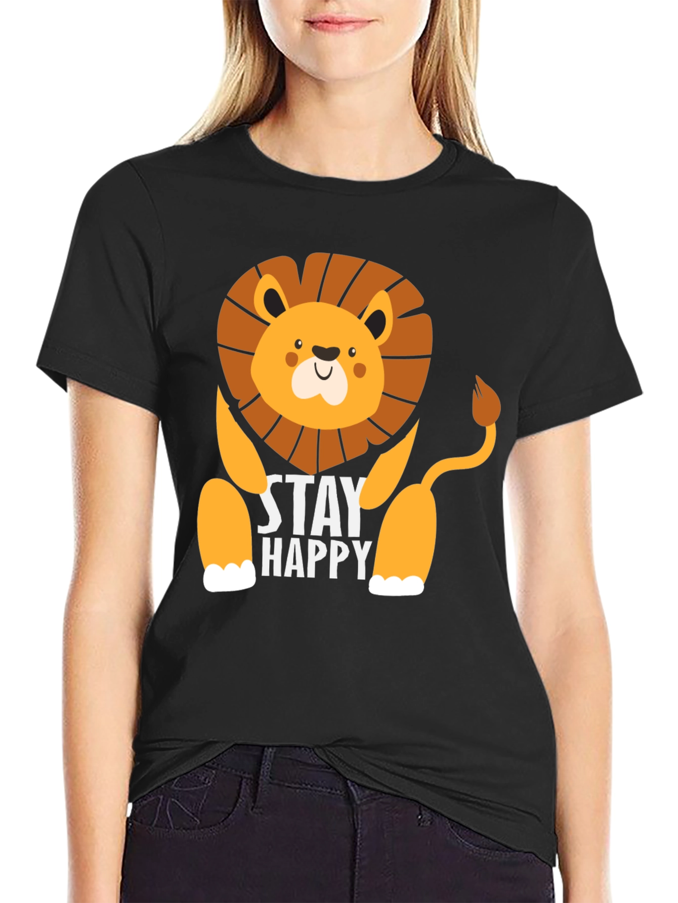 Stay Happy Lion Graphic Tee - Mens