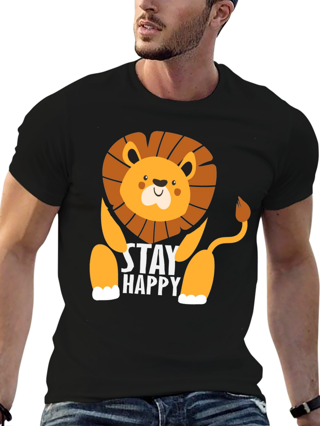 Stay Happy Lion Graphic Tee - Mens