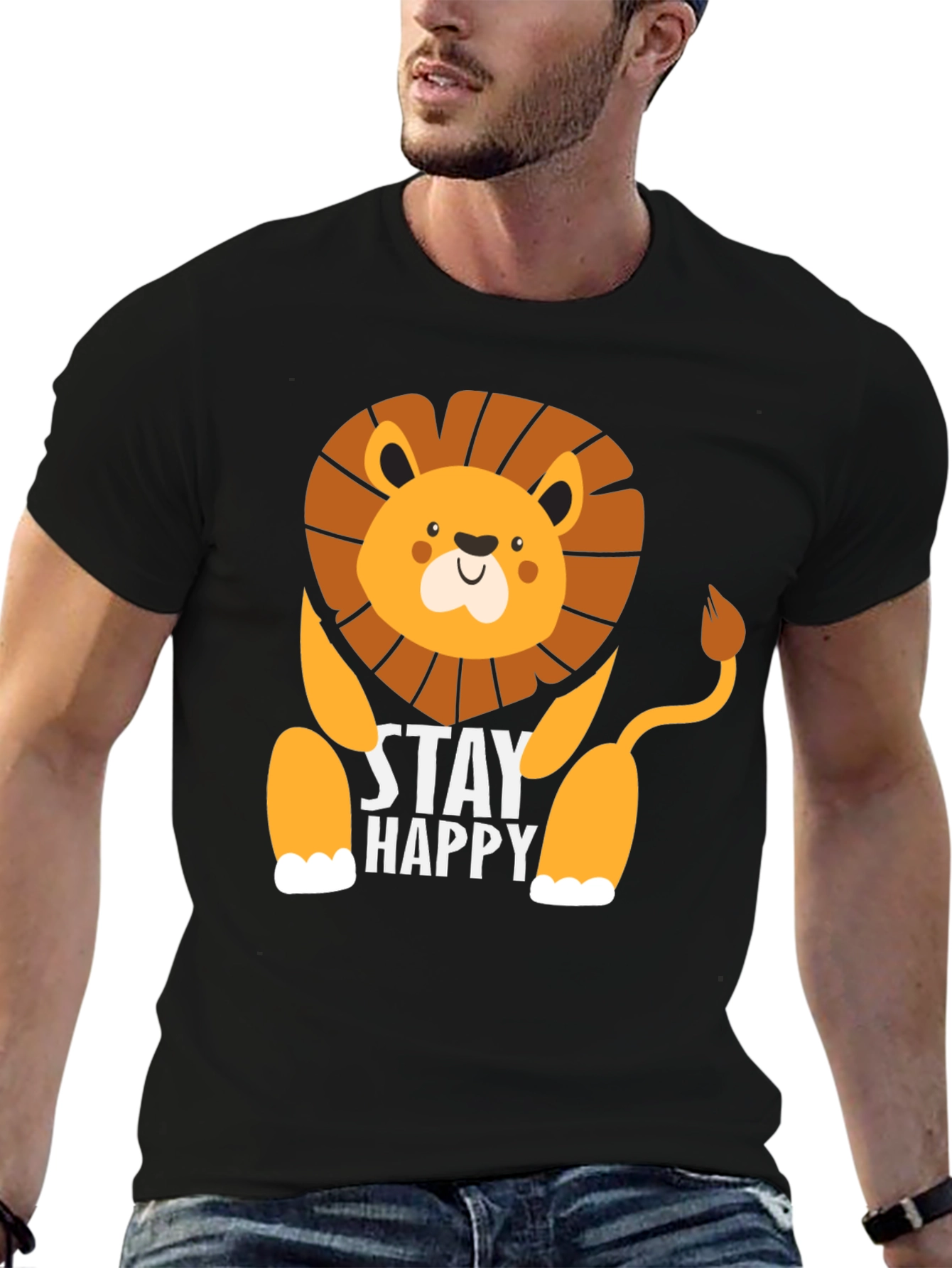 Stay Happy Lion Graphic Tee - Mens