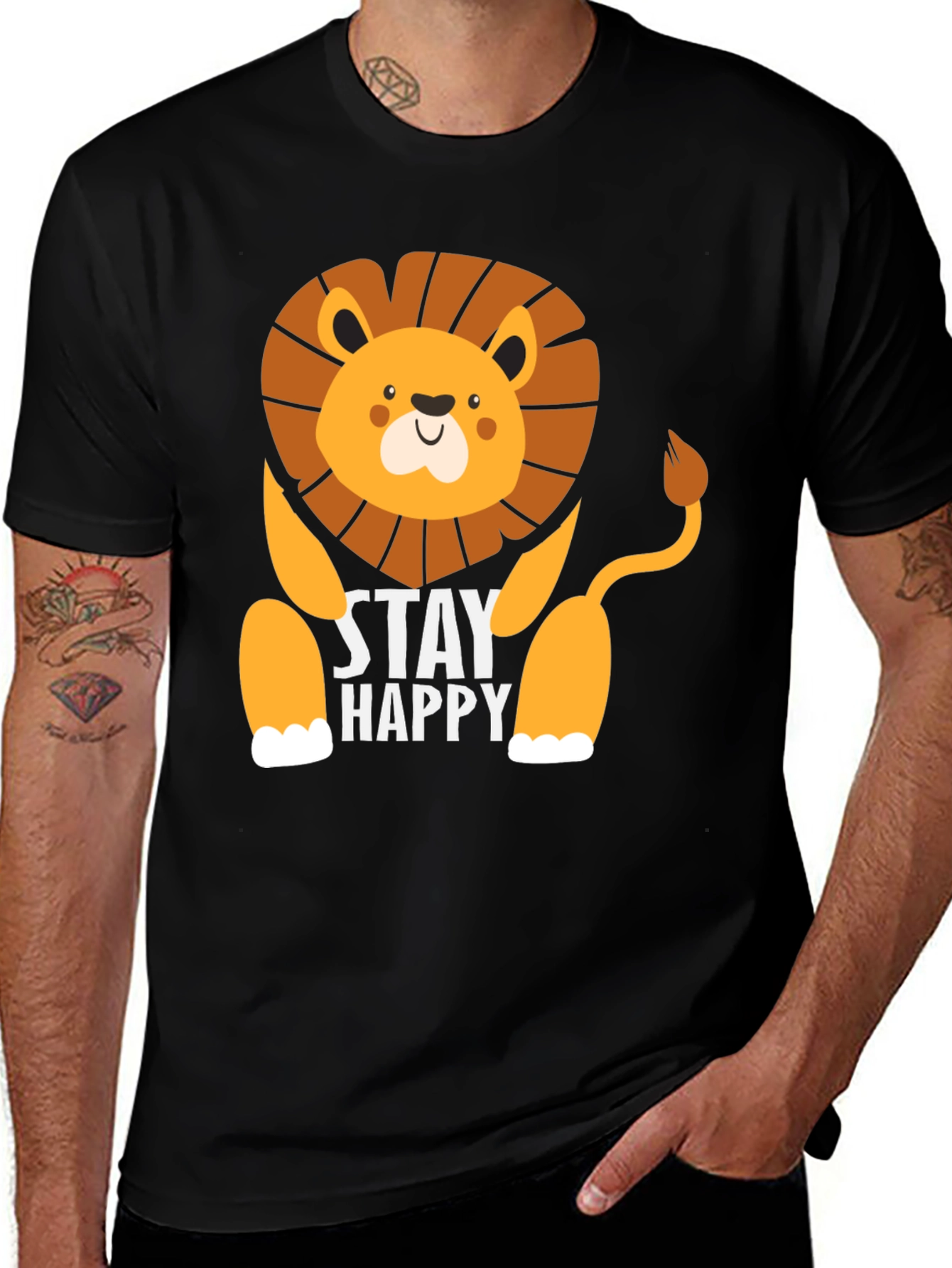Stay Happy Lion Graphic Tee - Mens