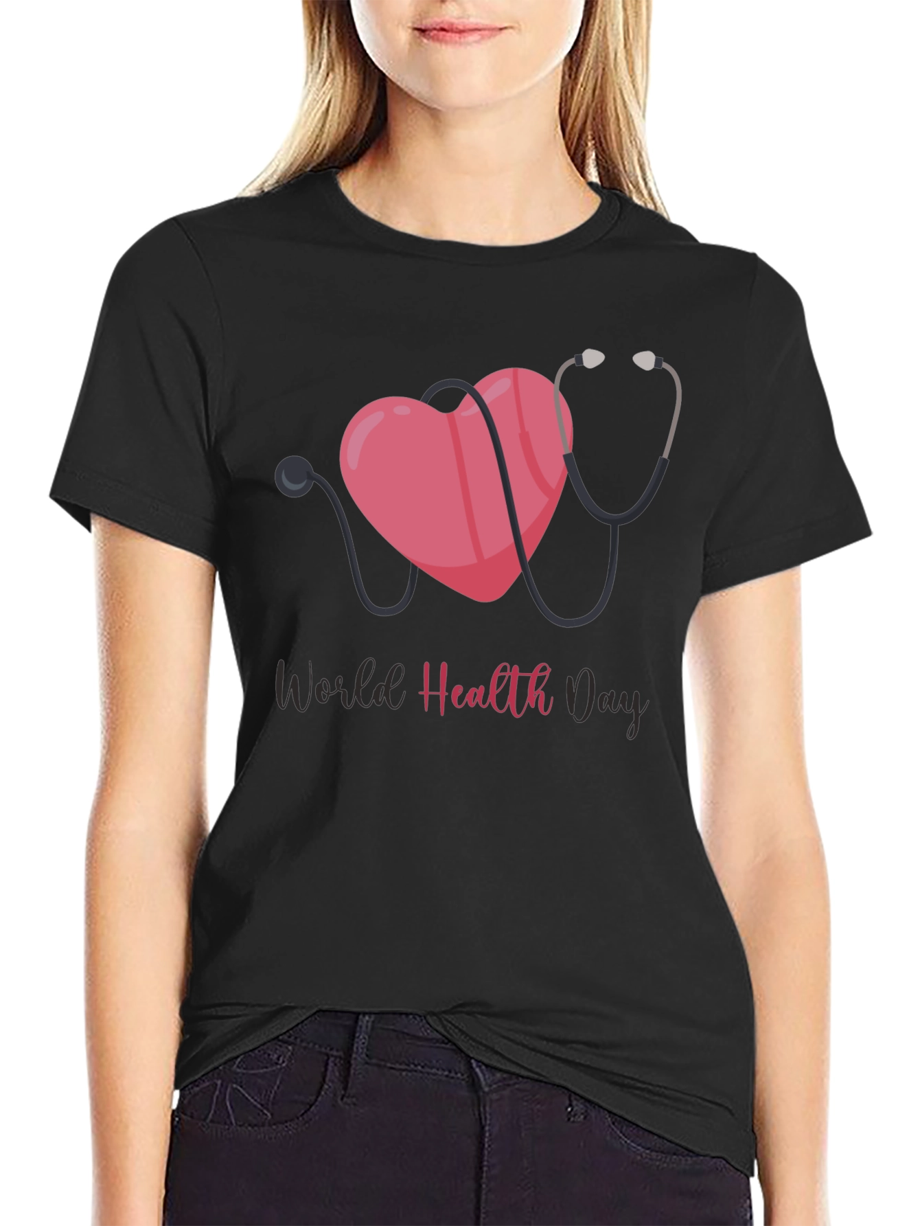 World Health Day T-Shirt - Heart & Stethoscope Design