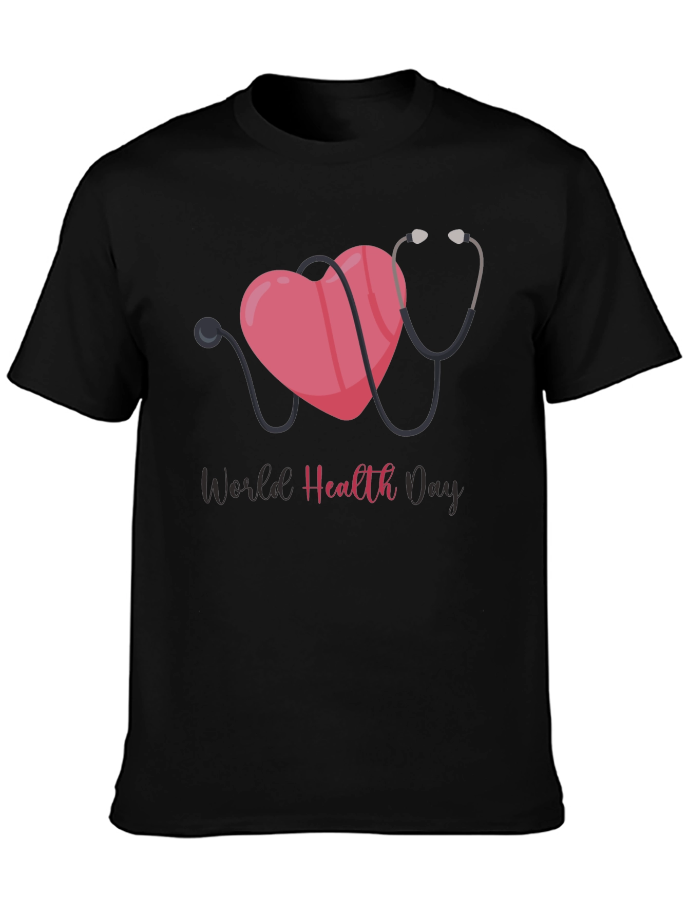 World Health Day T-Shirt - Heart & Stethoscope Design