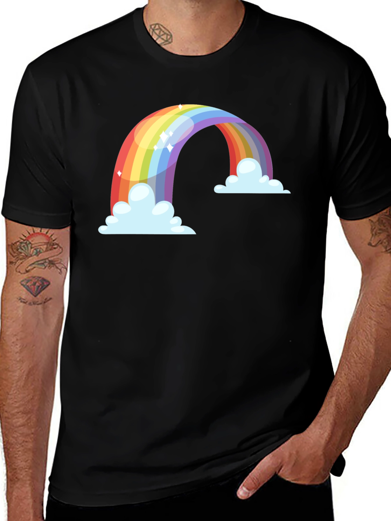 Rainbow Cloud Graphic Tee - Black Cotton Blend