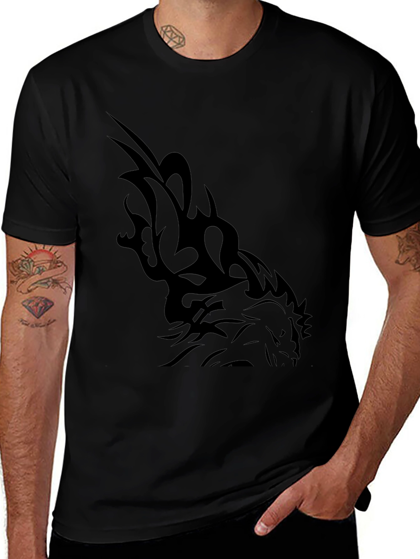 Tribal Dragon Graphic Tee - Mens Black T-Shirt