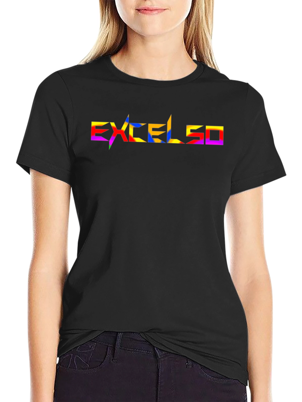 Excelsio Rainbow Graphic Tee - Stylish Black T-Shirt
