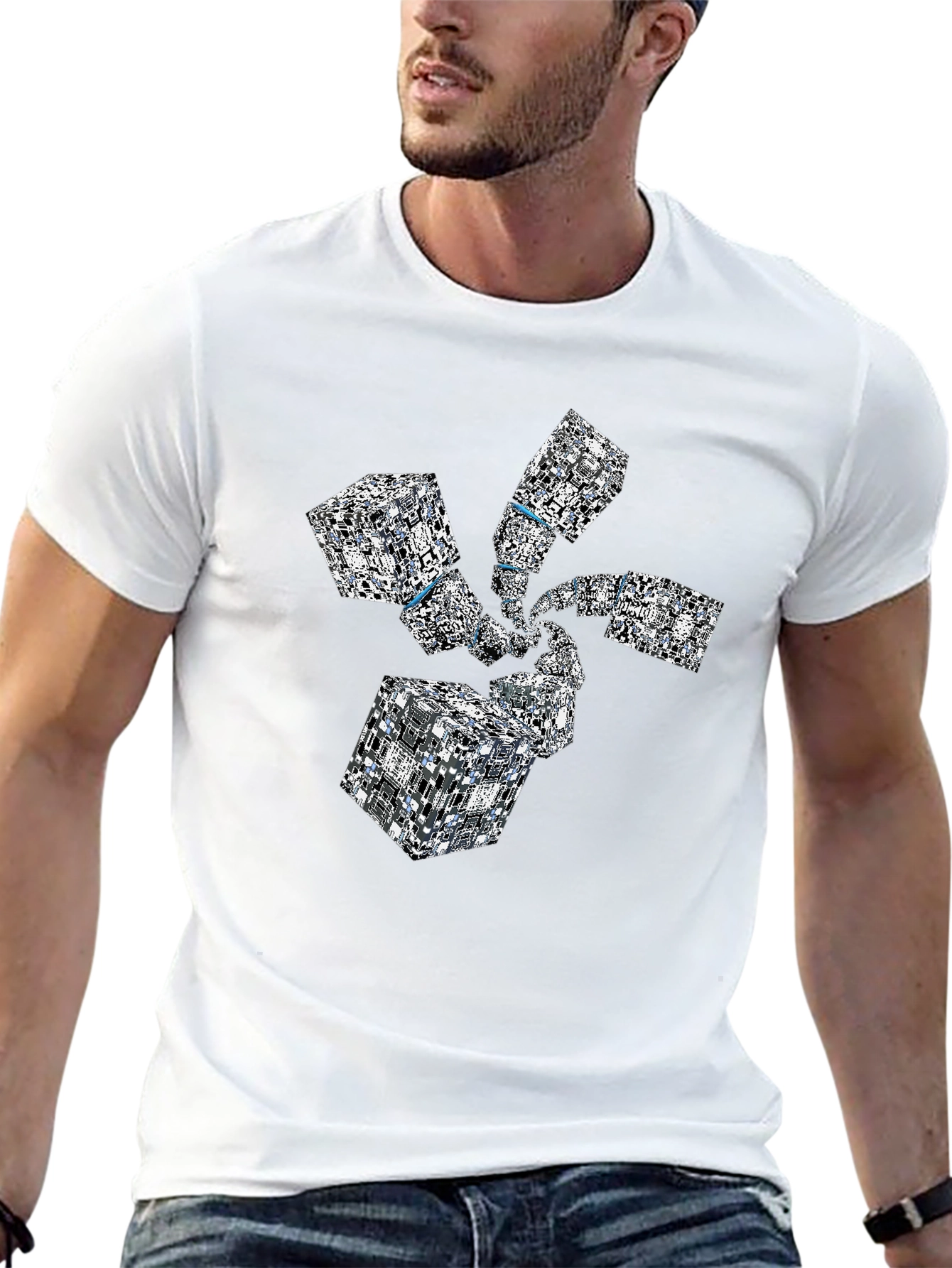 Abstract Geometric Cube Spiral Black T-Shirt