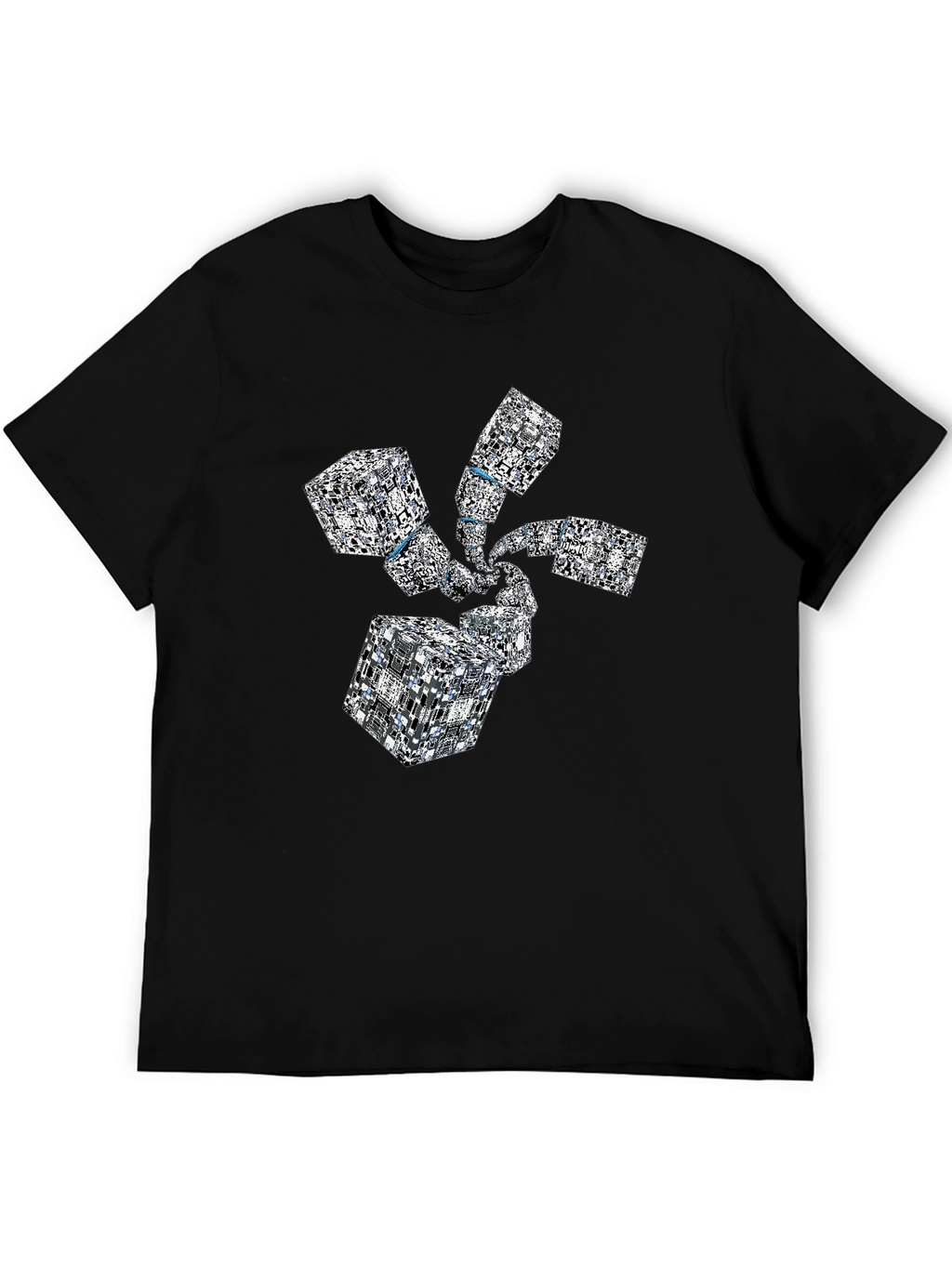 Abstract Geometric Cube Spiral Black T-Shirt
