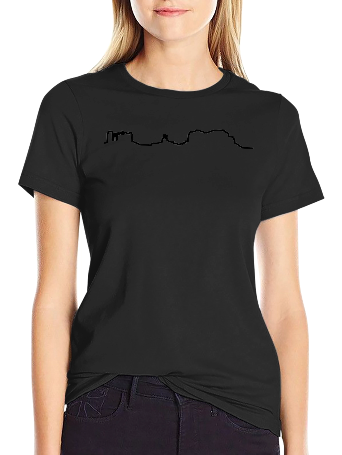 Mens Black T-Shirt with Scenic Skyline Design
