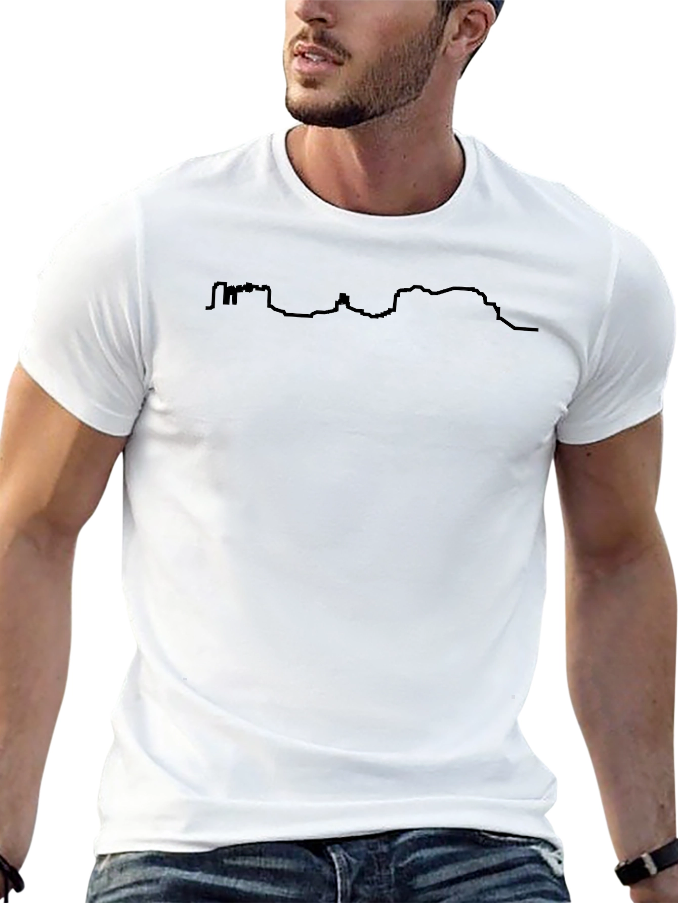 Mens Black T-Shirt with Scenic Skyline Design