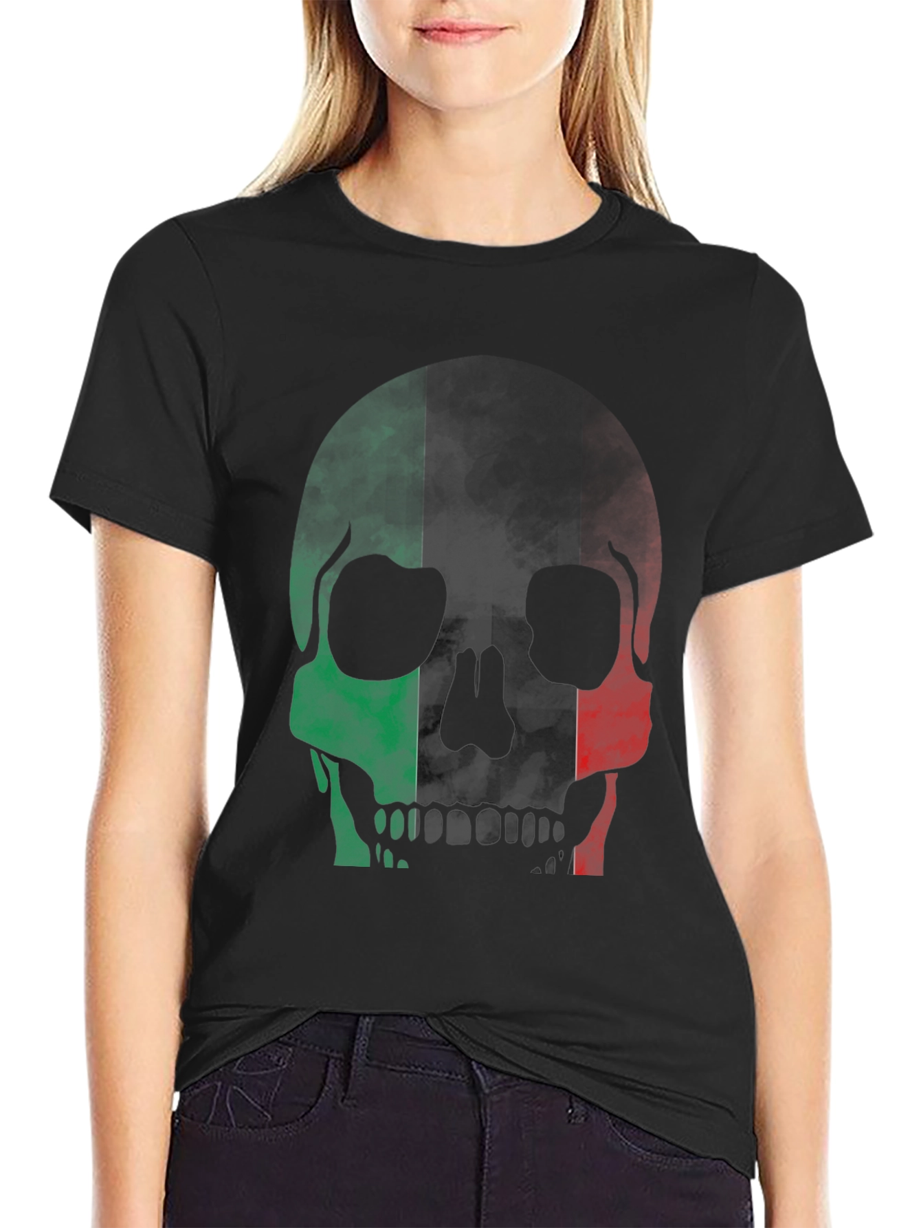 Italian Flag Skull Graphic Tee - Cool Casual Black T-Shirt