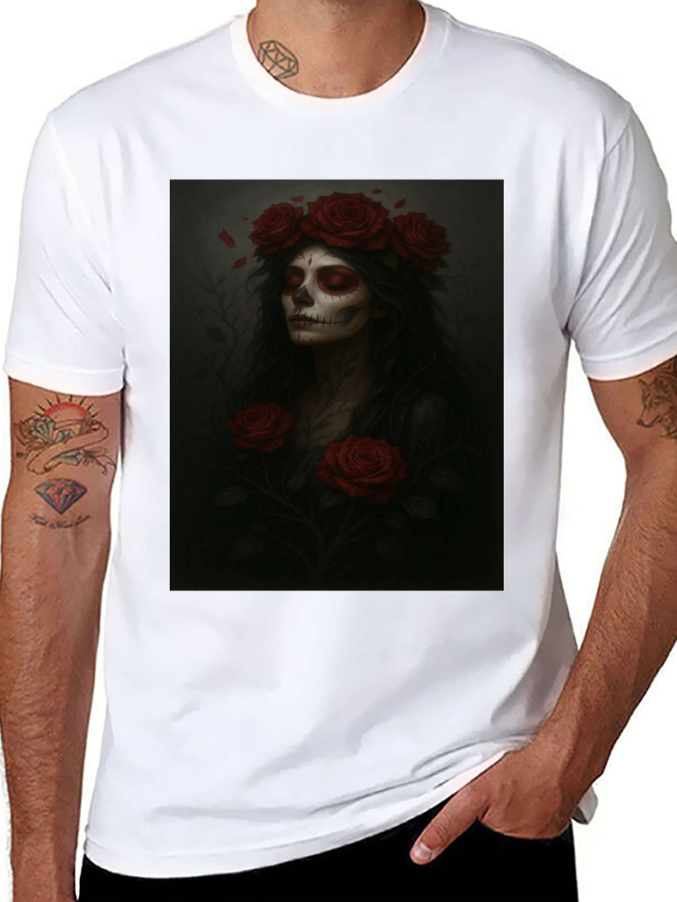 Day of the Dead T-Shirt - Floral Skull Design