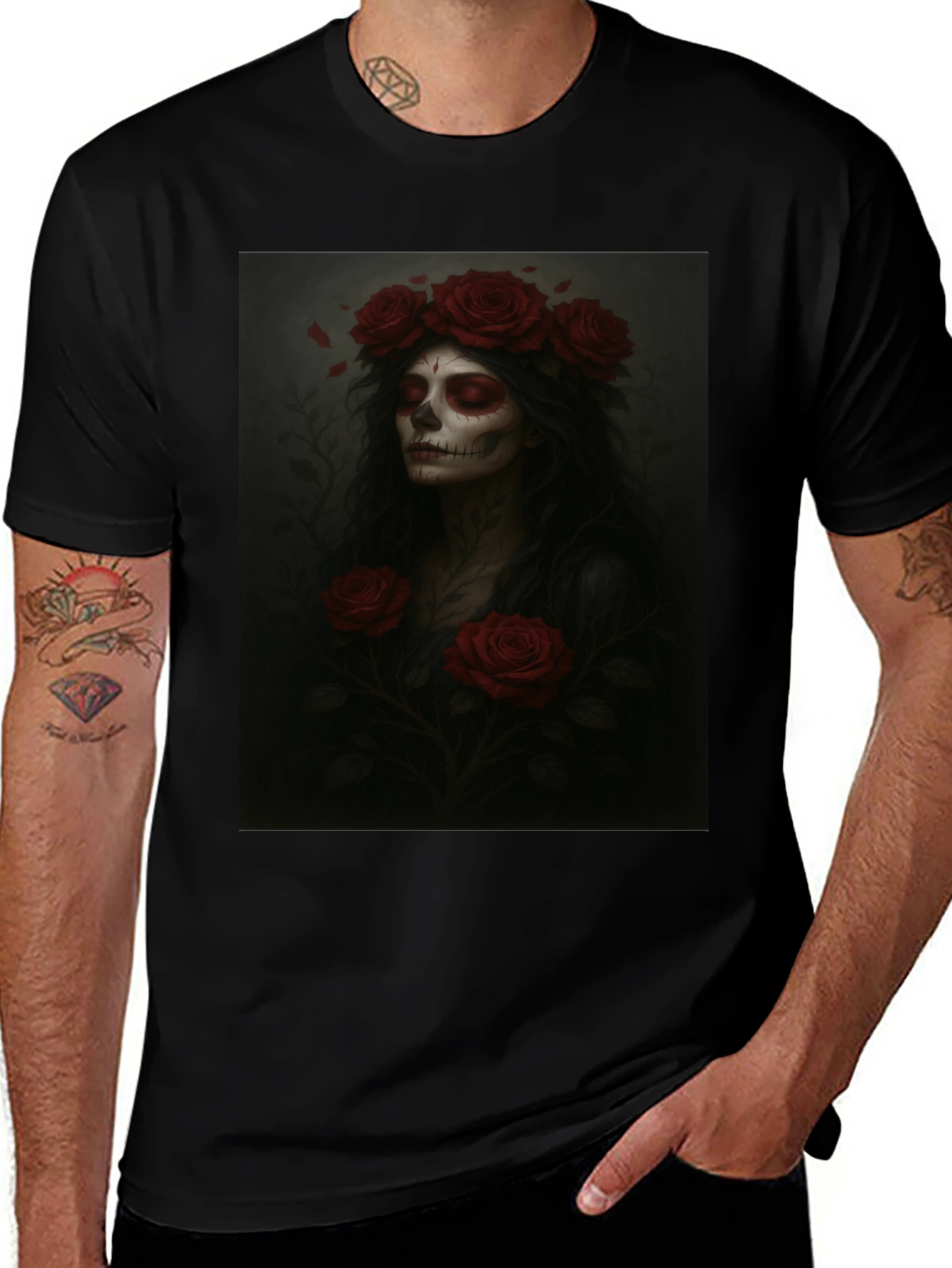 Day of the Dead T-Shirt - Floral Skull Design
