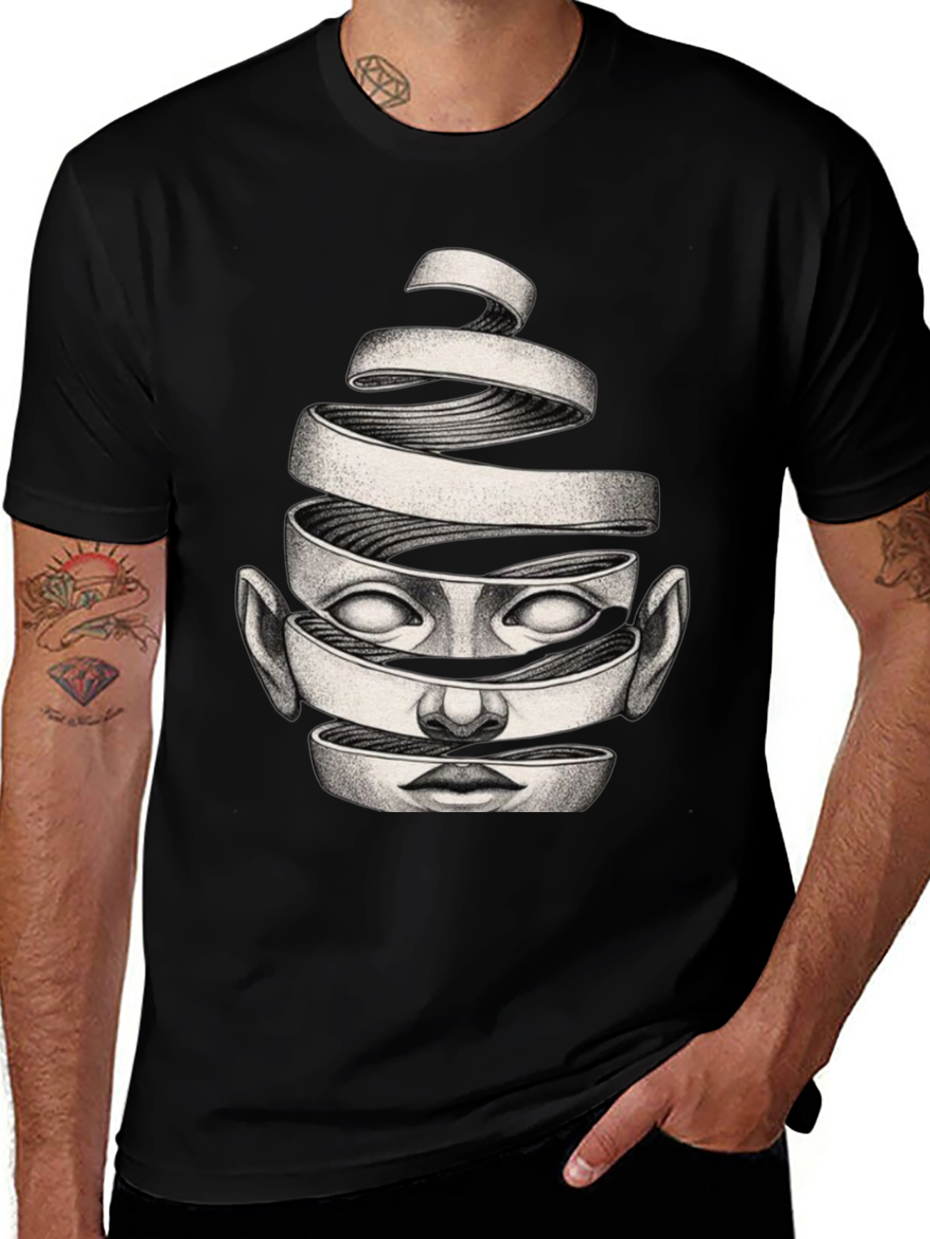 Surreal Face Graphic Black T-Shirt