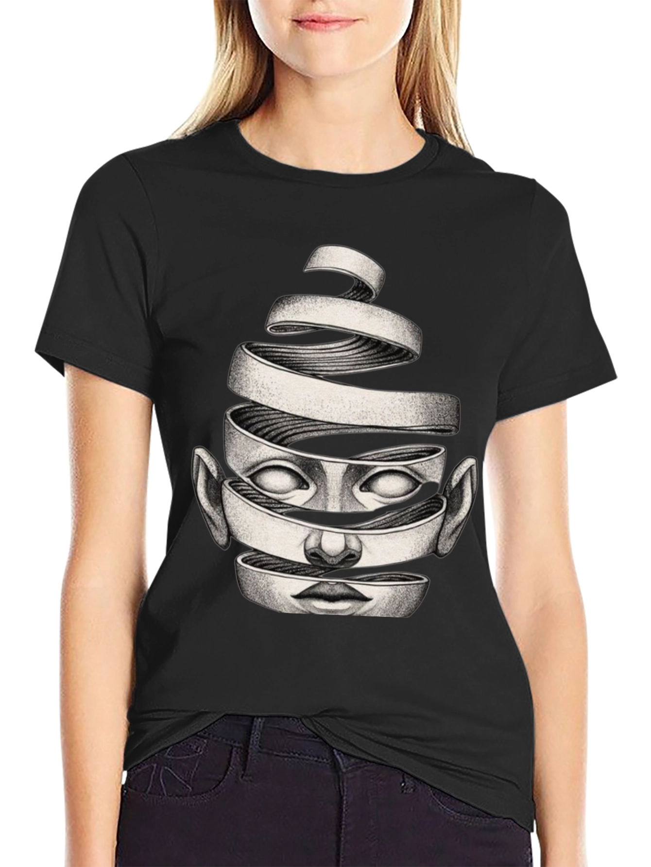 Surreal Face Graphic Black T-Shirt