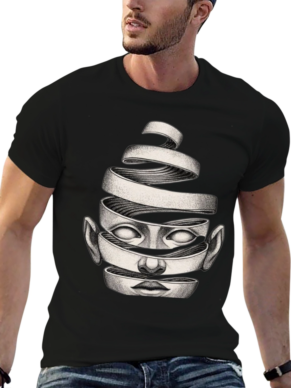 Surreal Face Graphic Black T-Shirt