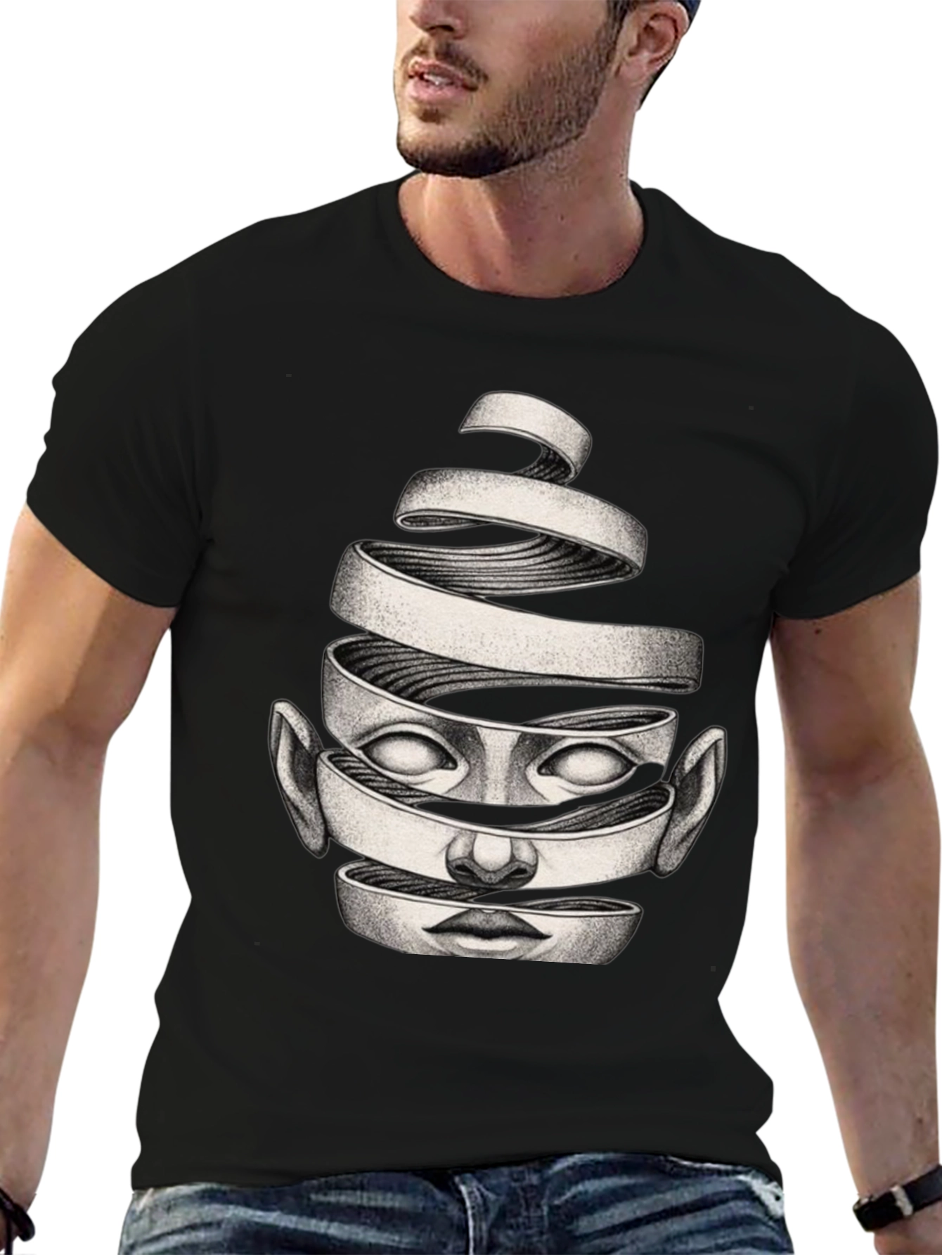 Surreal Face Graphic Black T-Shirt