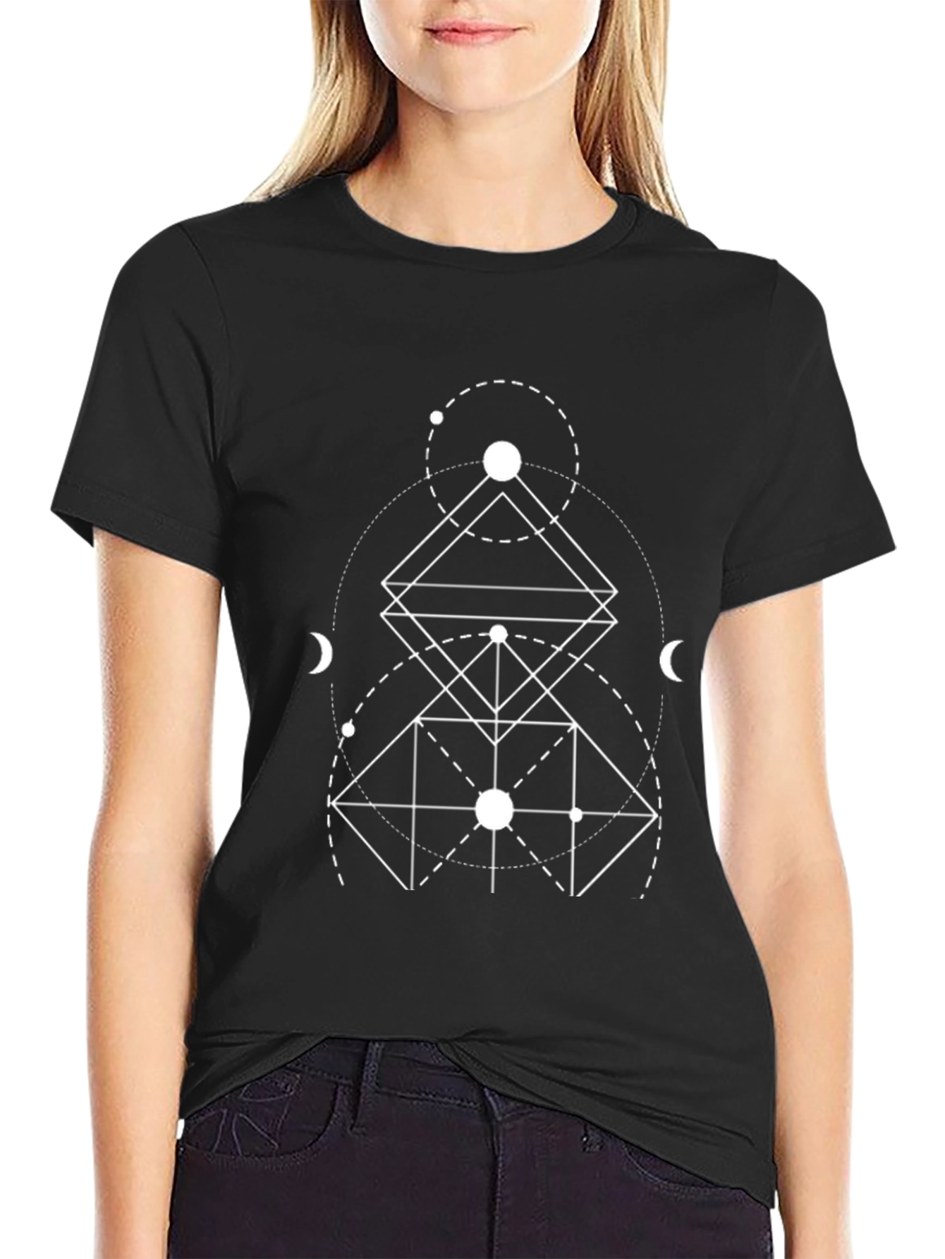 Geometric Design Tee - Black Cotton Blend