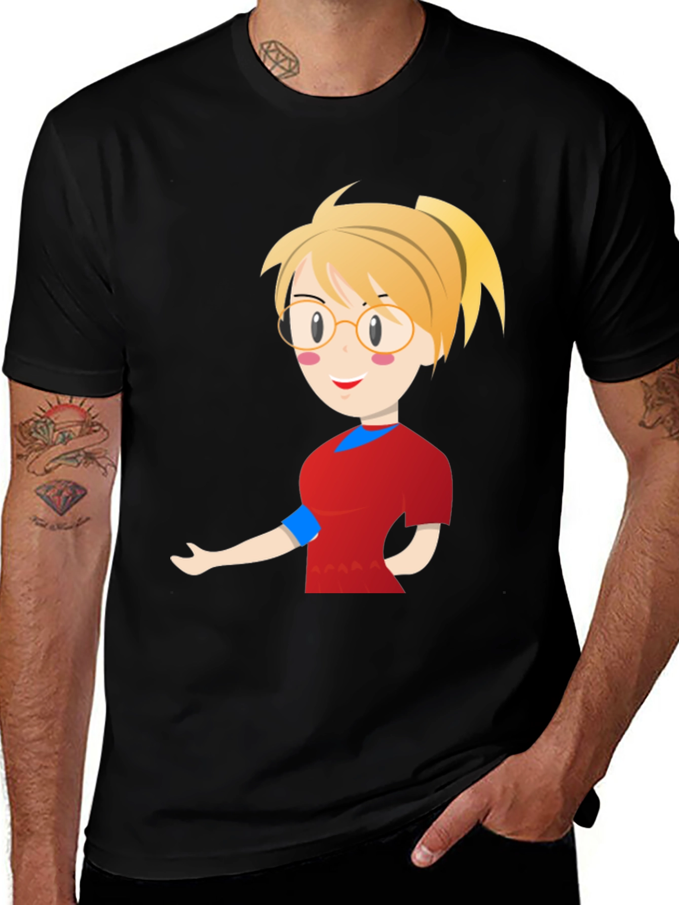 Cartoon Girl Black T-Shirt