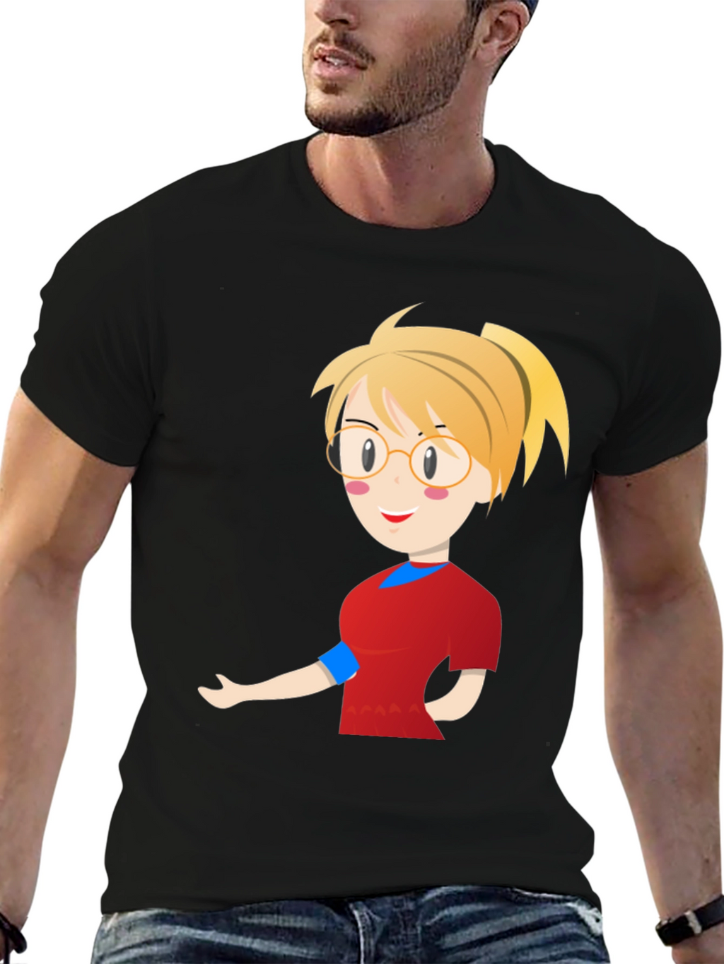 Cartoon Girl Black T-Shirt