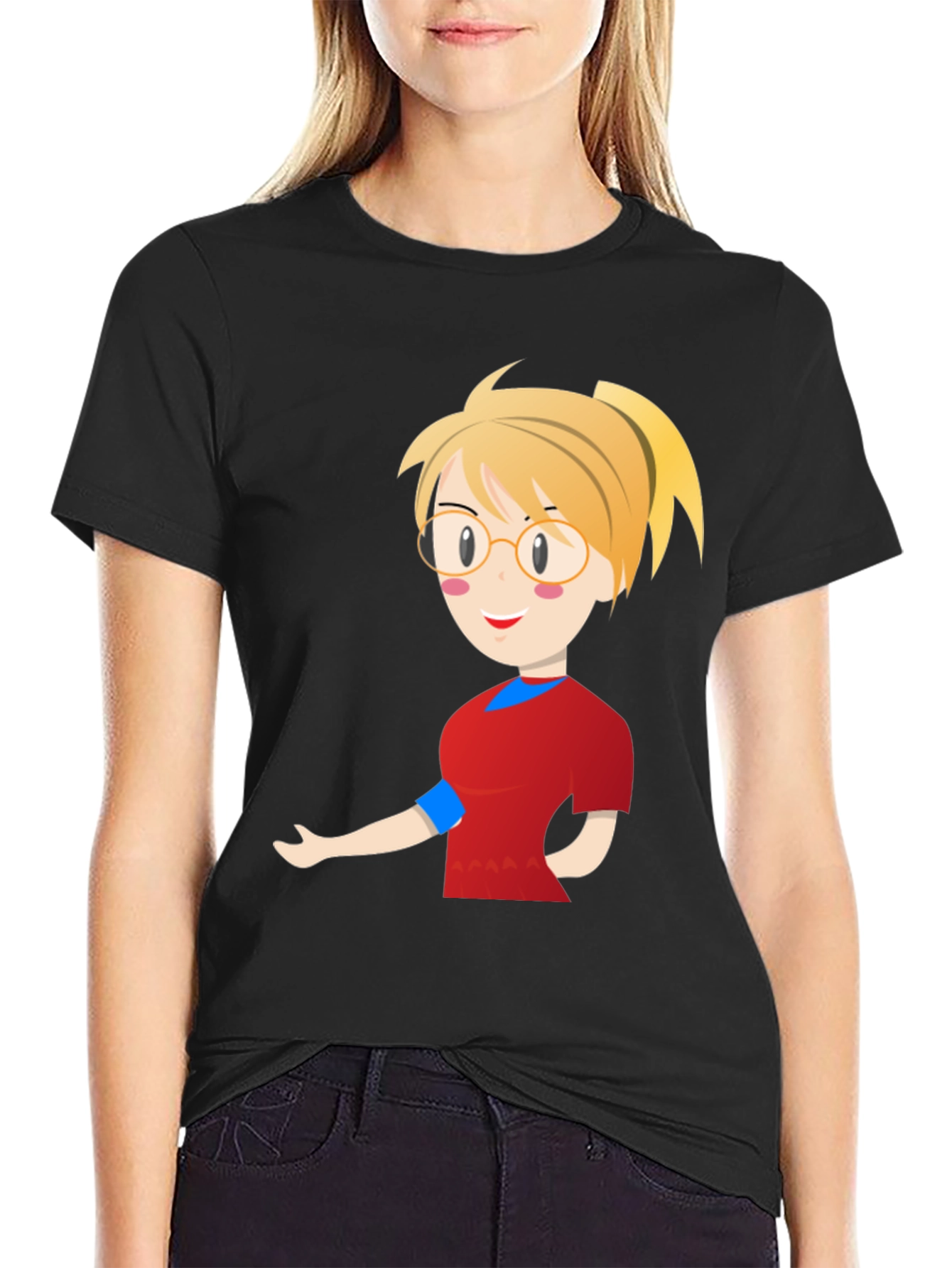 Cartoon Girl Black T-Shirt