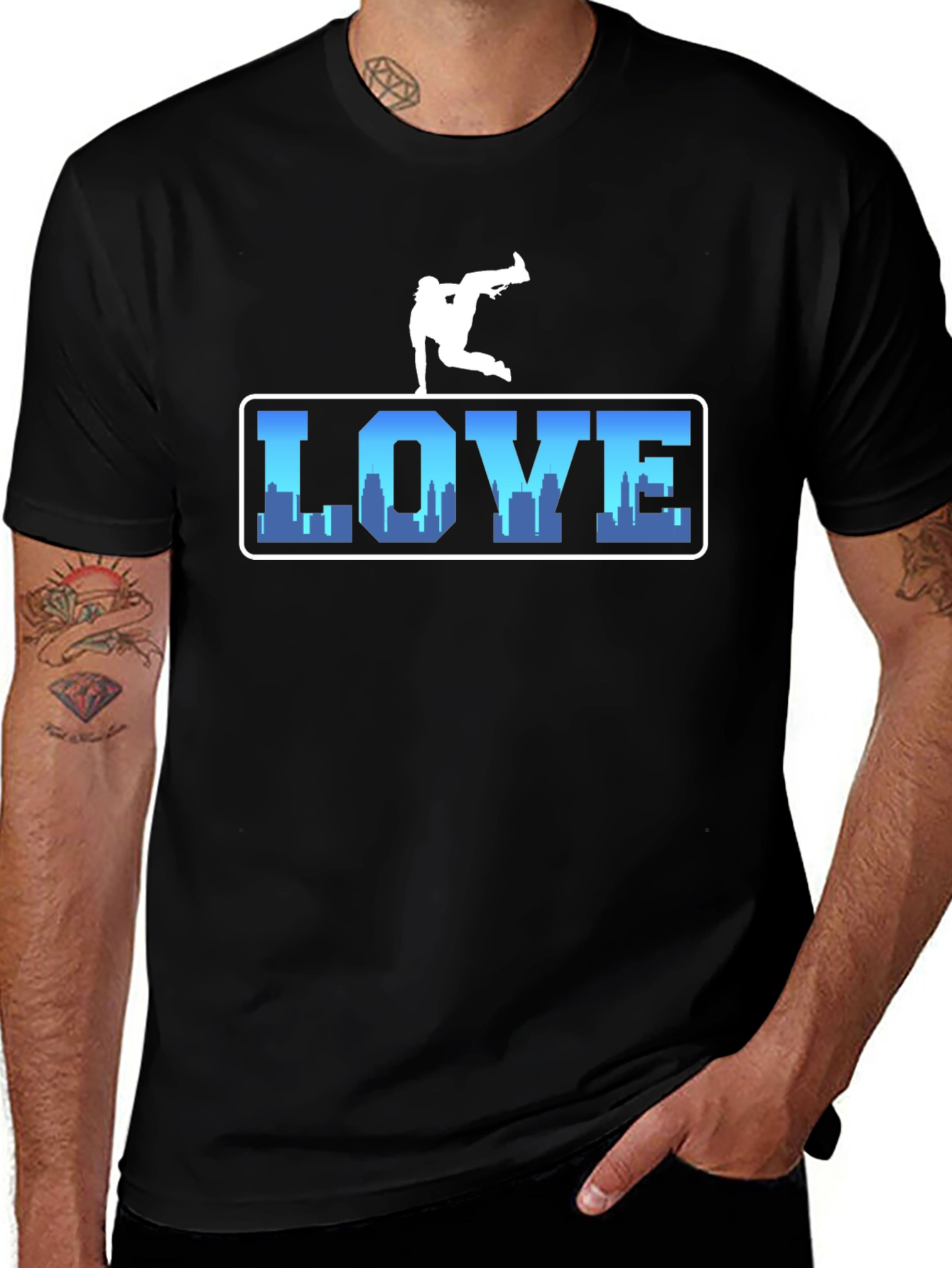 Urban Love Tee: Breakdance Skyline Graphic T-Shirt