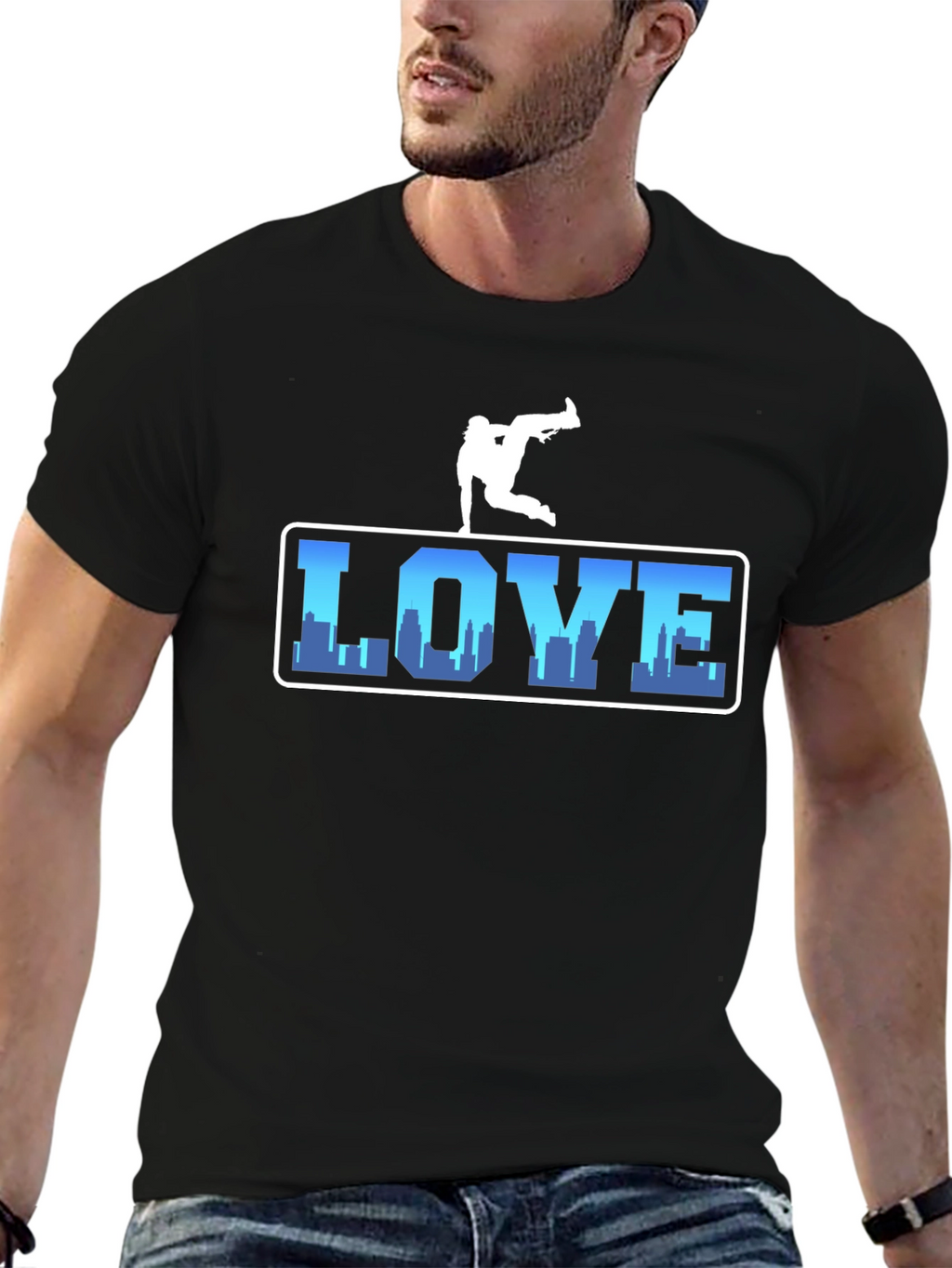 Urban Love Tee: Breakdance Skyline Graphic T-Shirt