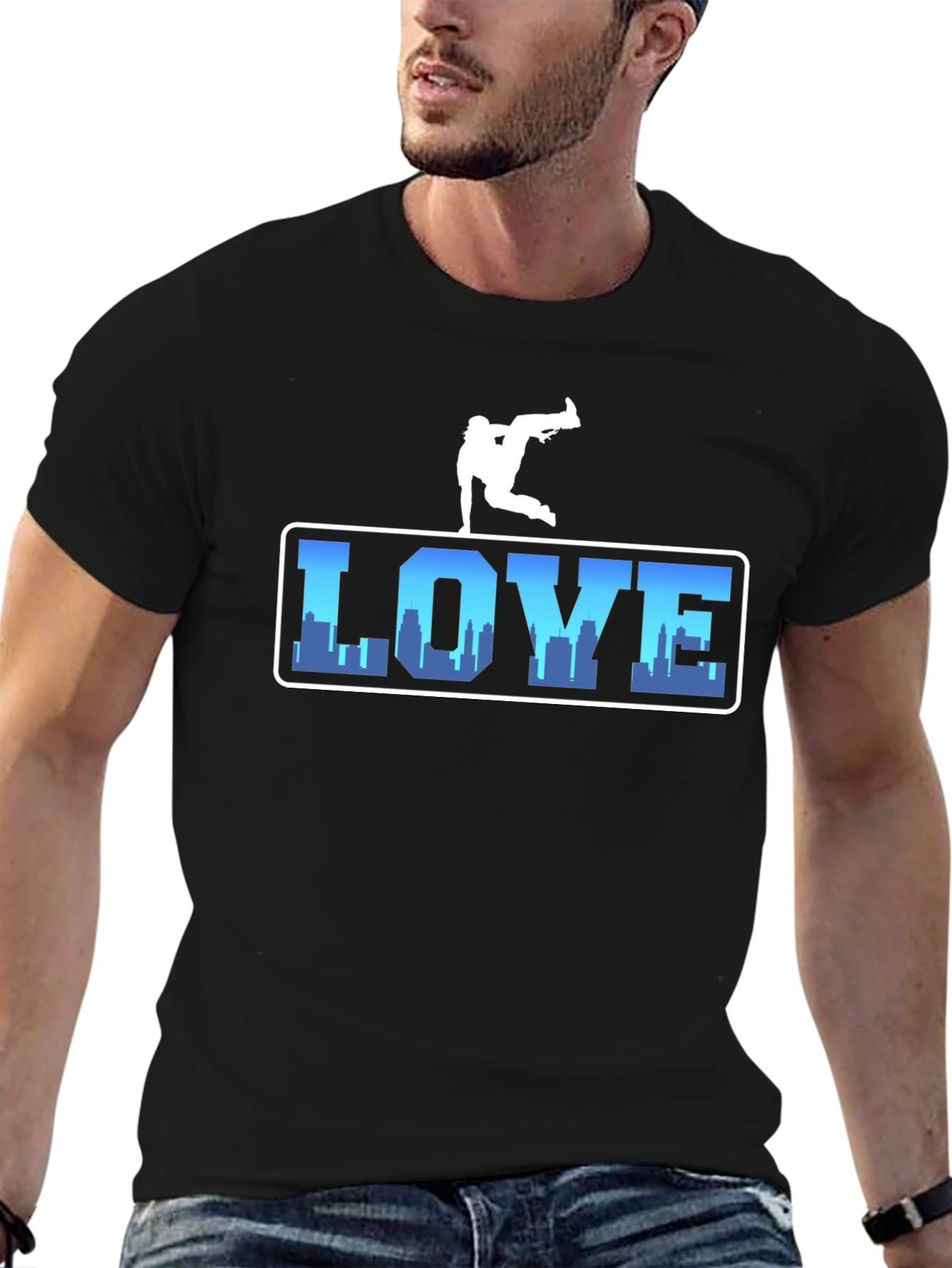 Urban Love Tee: Breakdance Skyline Graphic T-Shirt