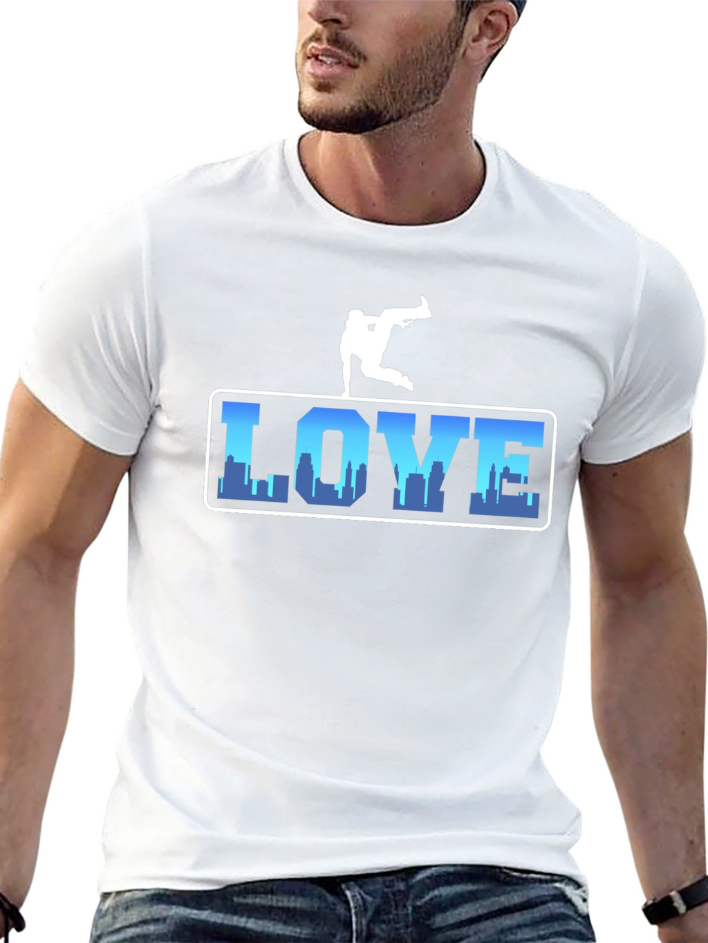 Urban Love Tee: Breakdance Skyline Graphic T-Shirt