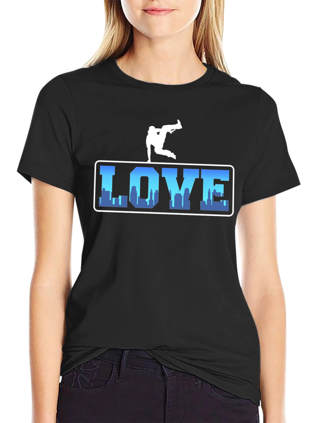 Urban Love Tee: Breakdance Skyline Graphic T-Shirt
