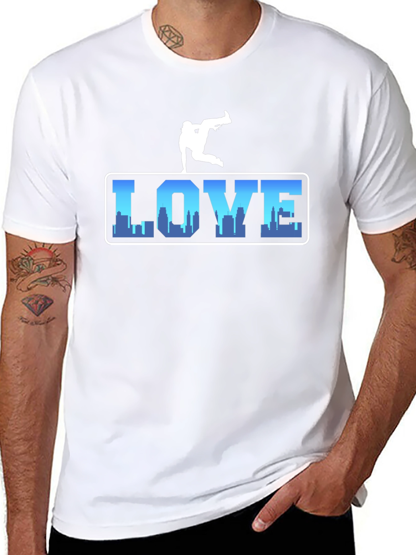 Urban Love Tee: Breakdance Skyline Graphic T-Shirt