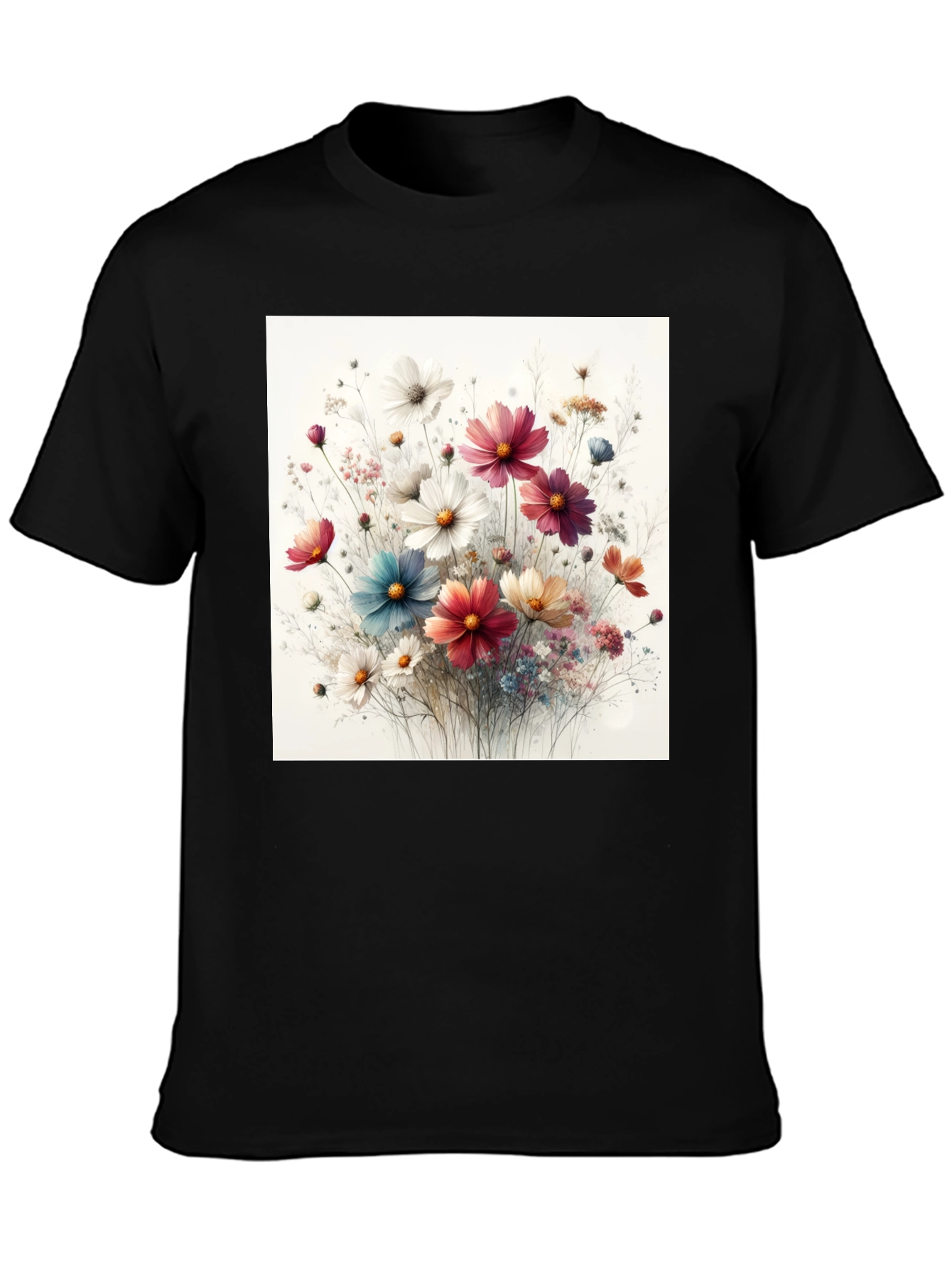 Floral Print Black T-Shirt for Men