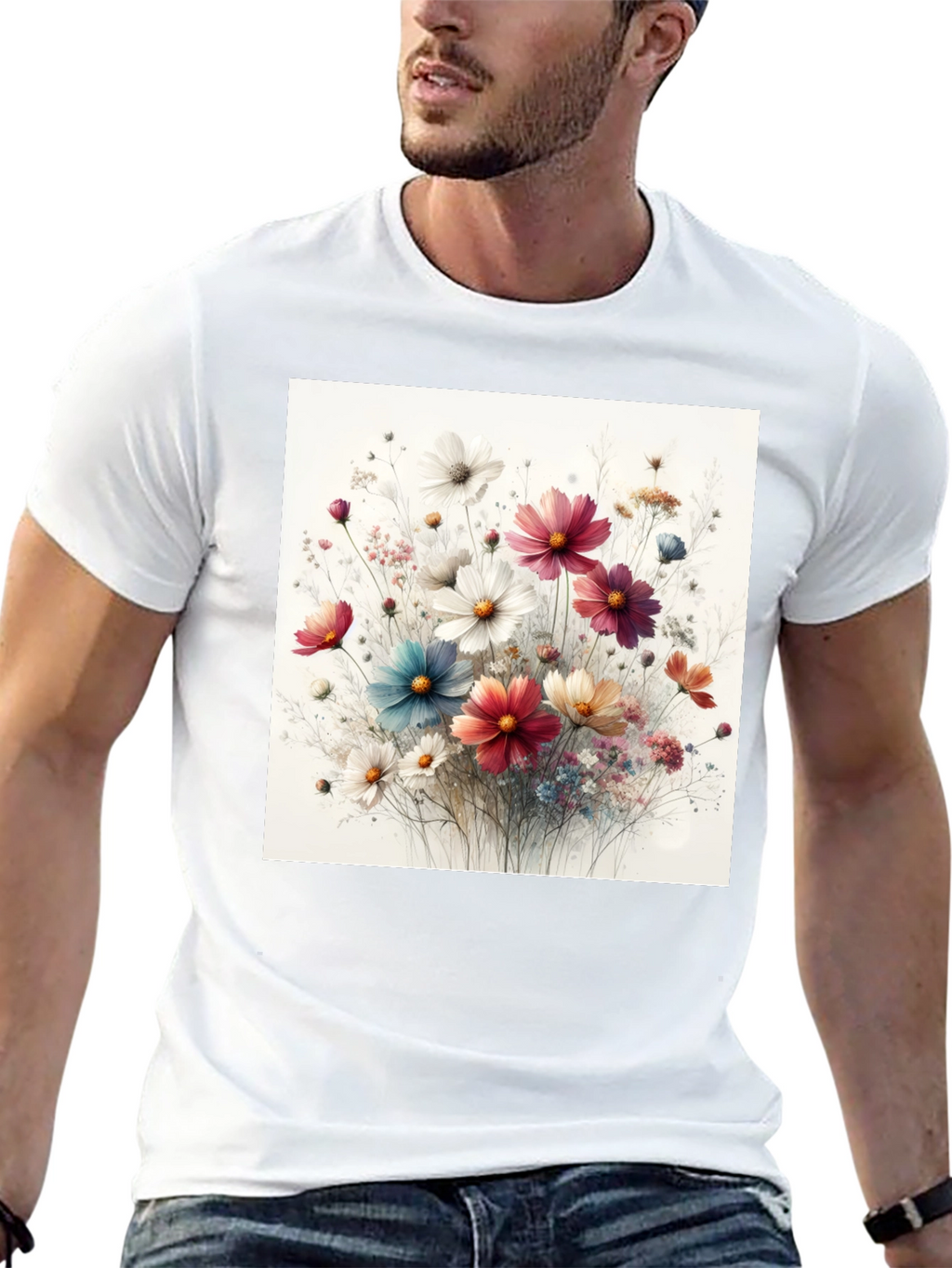 Floral Print Black T-Shirt for Men
