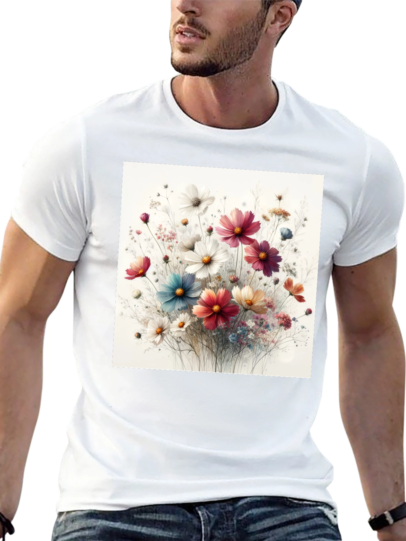 Floral Print Black T-Shirt for Men