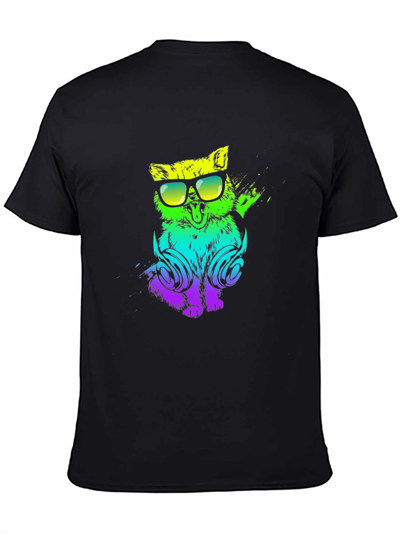 Cool Cat DJ Graphic Tee - Black Cotton T-Shirt