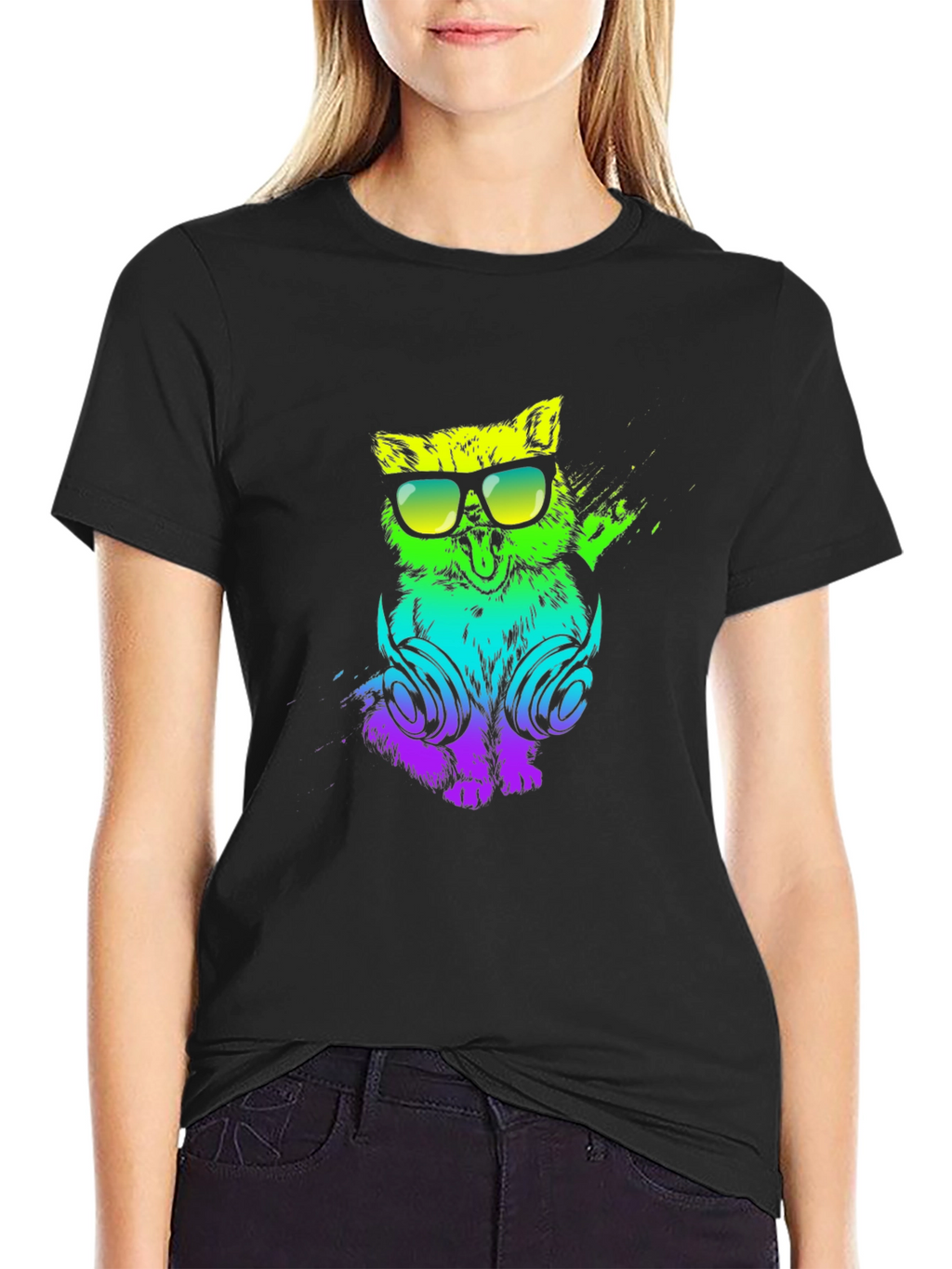 Cool Cat DJ Graphic Tee - Black Cotton T-Shirt
