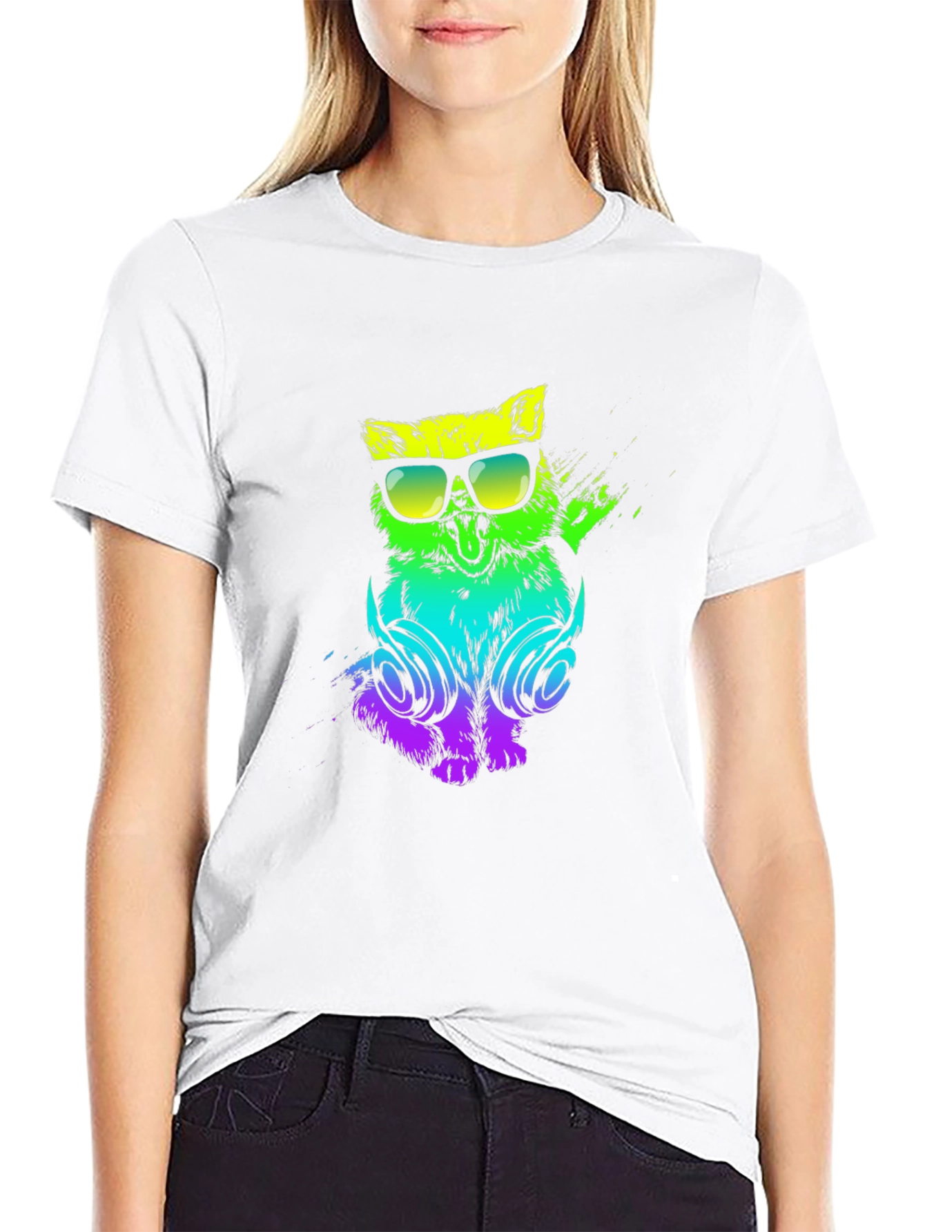 Cool Cat DJ Graphic Tee - Black Cotton T-Shirt