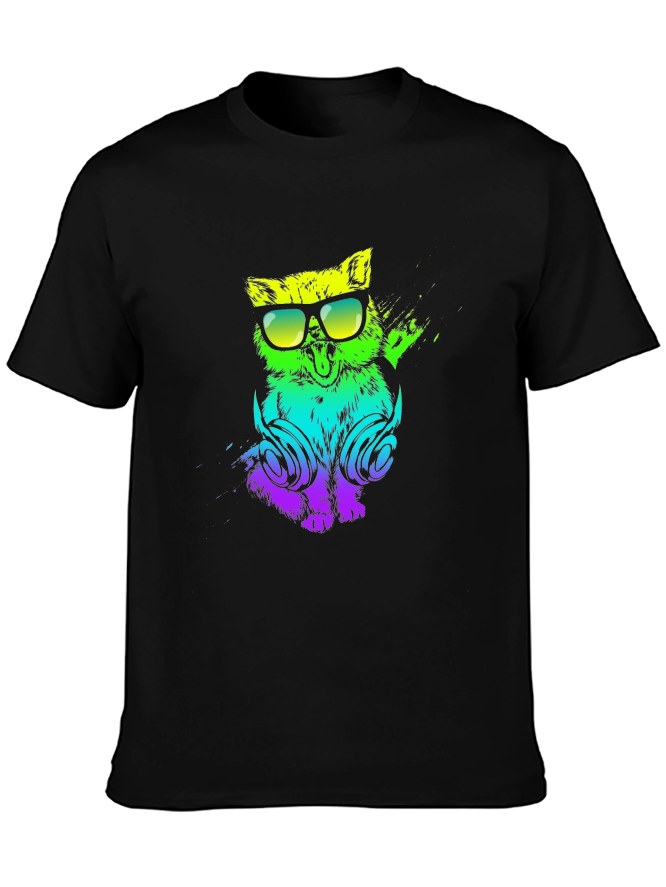Cool Cat DJ Graphic Tee - Black Cotton T-Shirt