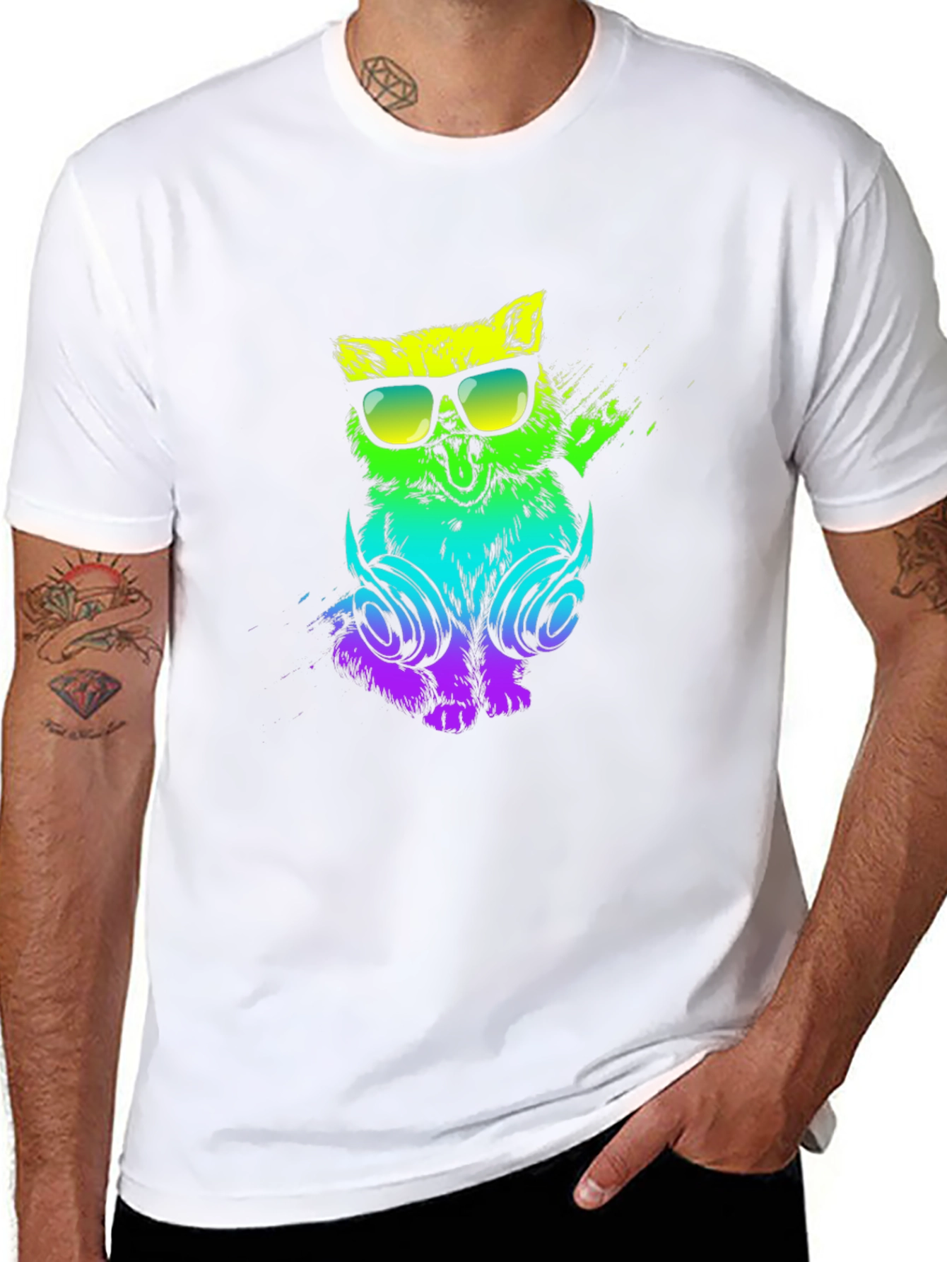 Cool Cat DJ Graphic Tee - Black Cotton T-Shirt