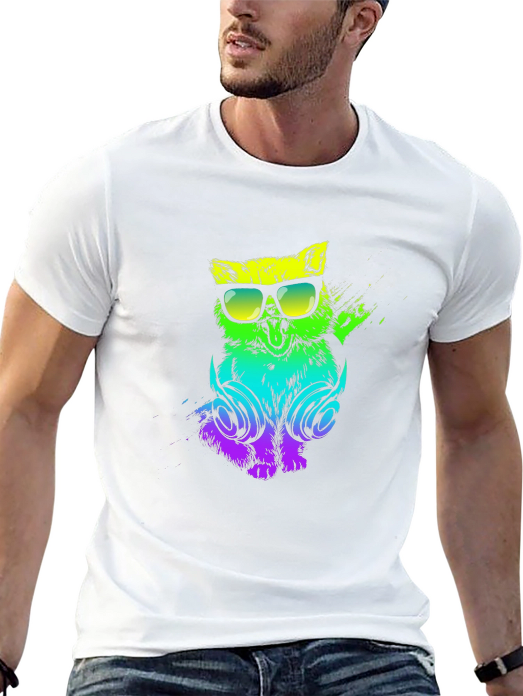 Cool Cat DJ Graphic Tee - Black Cotton T-Shirt
