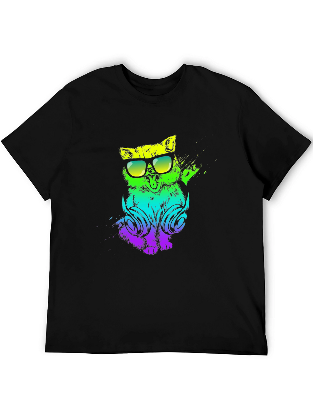 Cool Cat DJ Graphic Tee - Black Cotton T-Shirt