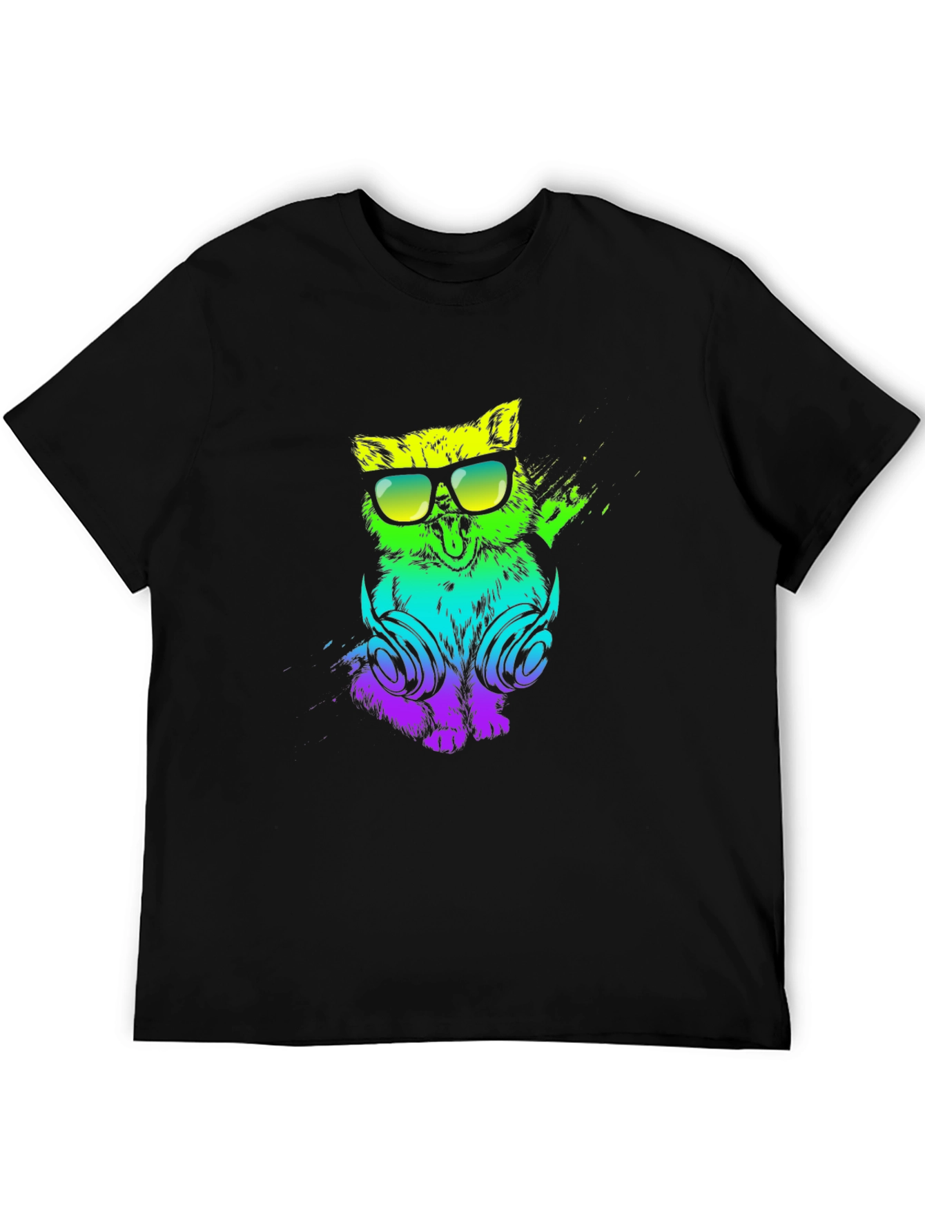 Cool Cat DJ Graphic Tee - Black Cotton T-Shirt