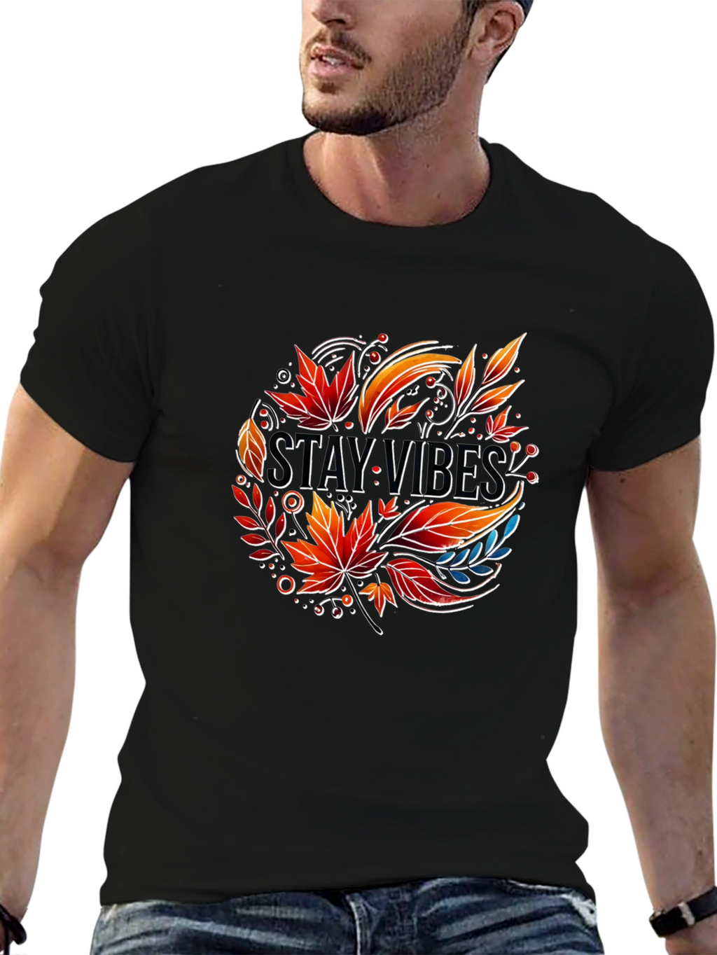Stay Vibes Graphic Tee - Autumn Leaves Design