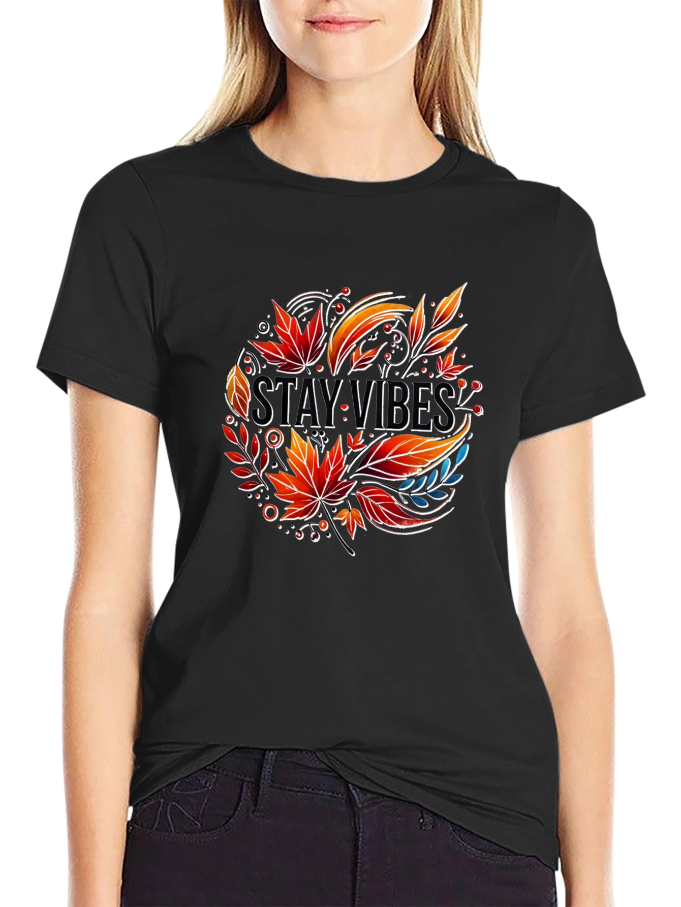 Stay Vibes Graphic Tee - Autumn Leaves Design
