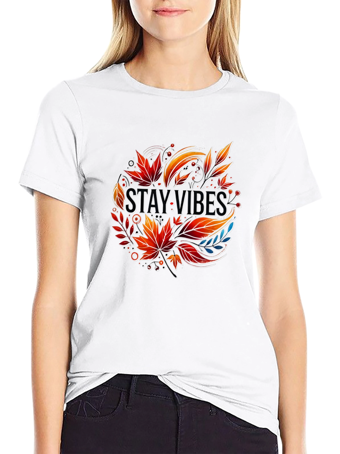 Stay Vibes Graphic Tee - Autumn Leaves Design