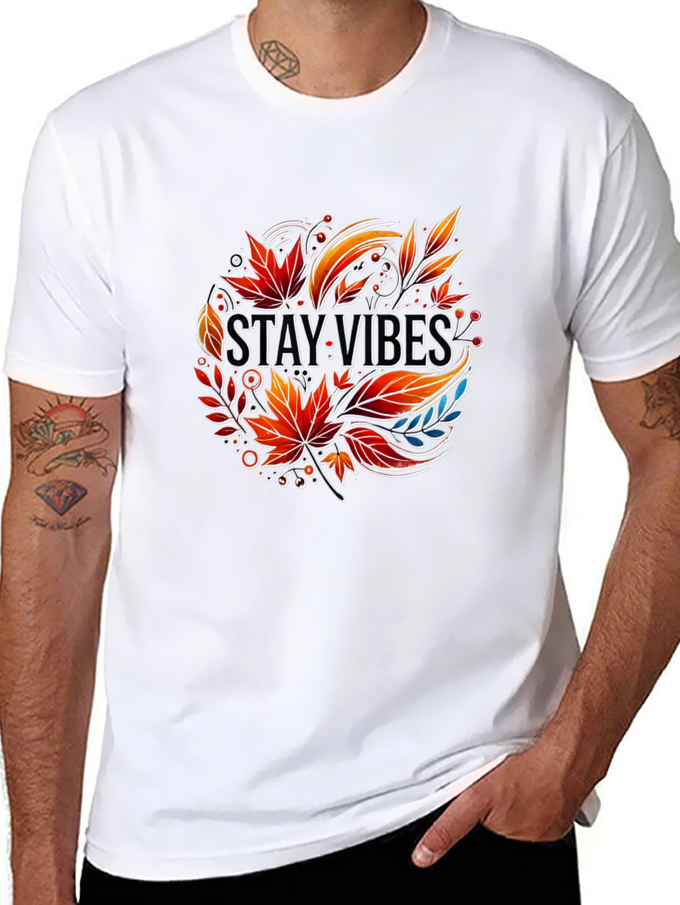 Stay Vibes Graphic Tee - Autumn Leaves Design