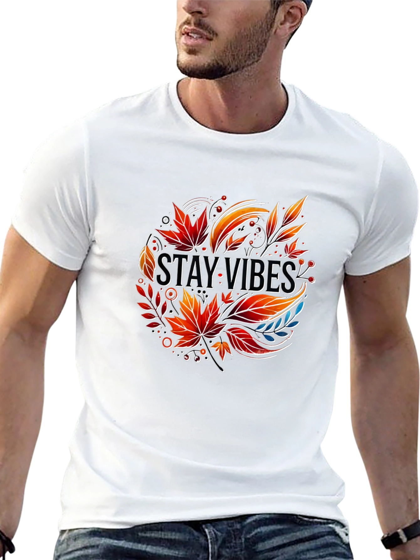 Stay Vibes Graphic Tee - Autumn Leaves Design