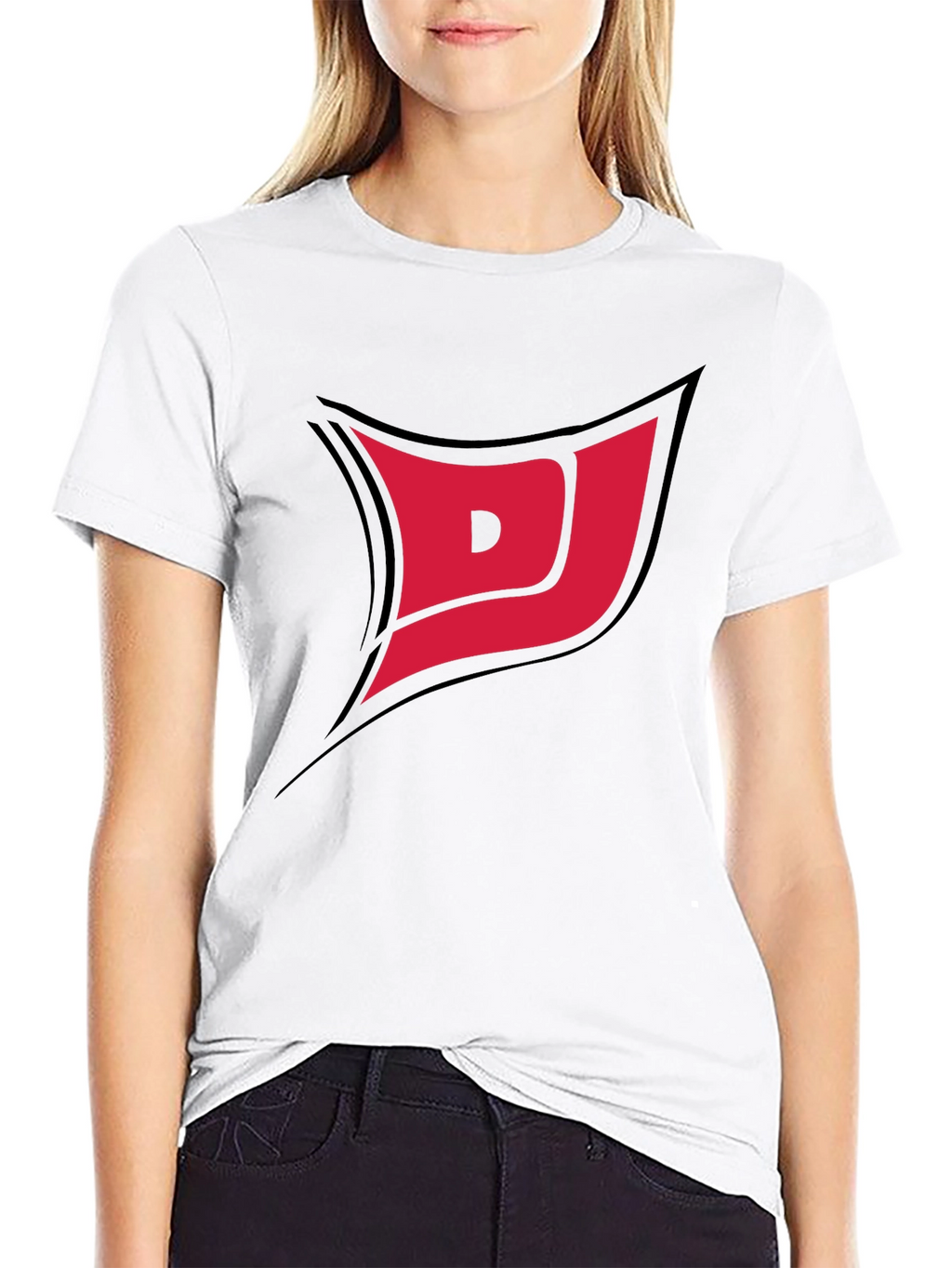 Black Tee with Red DJ Graphic Print