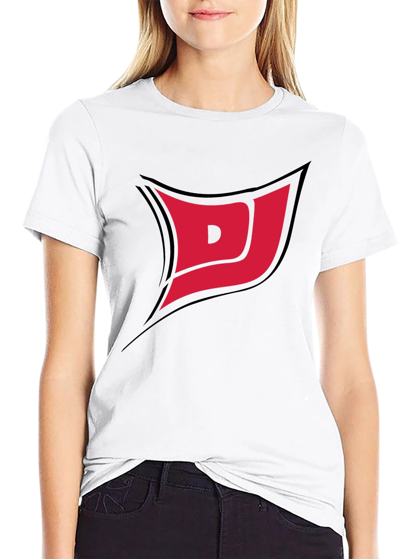 Black Tee with Red DJ Graphic Print